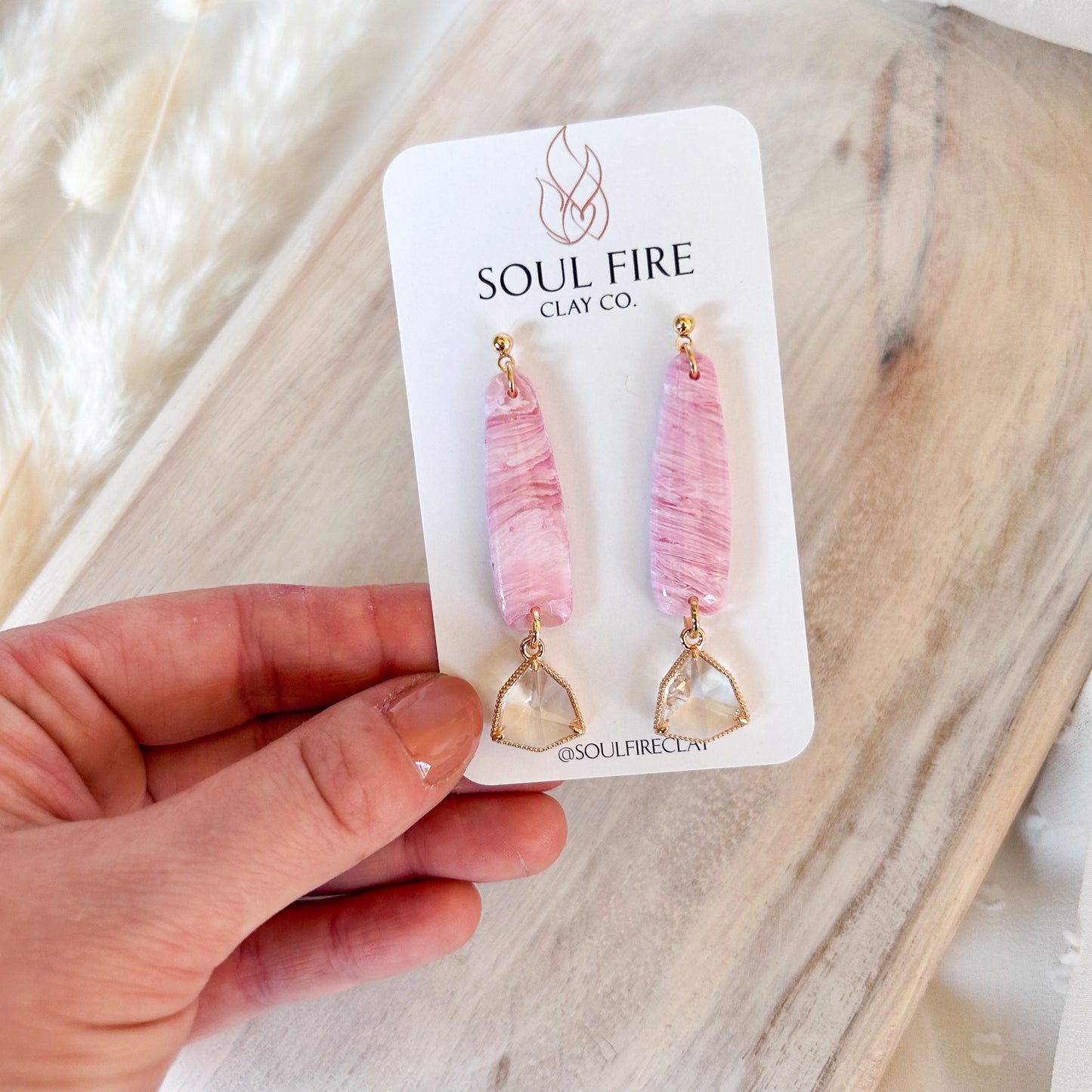 Pretty Pink Marble Statement Earrings