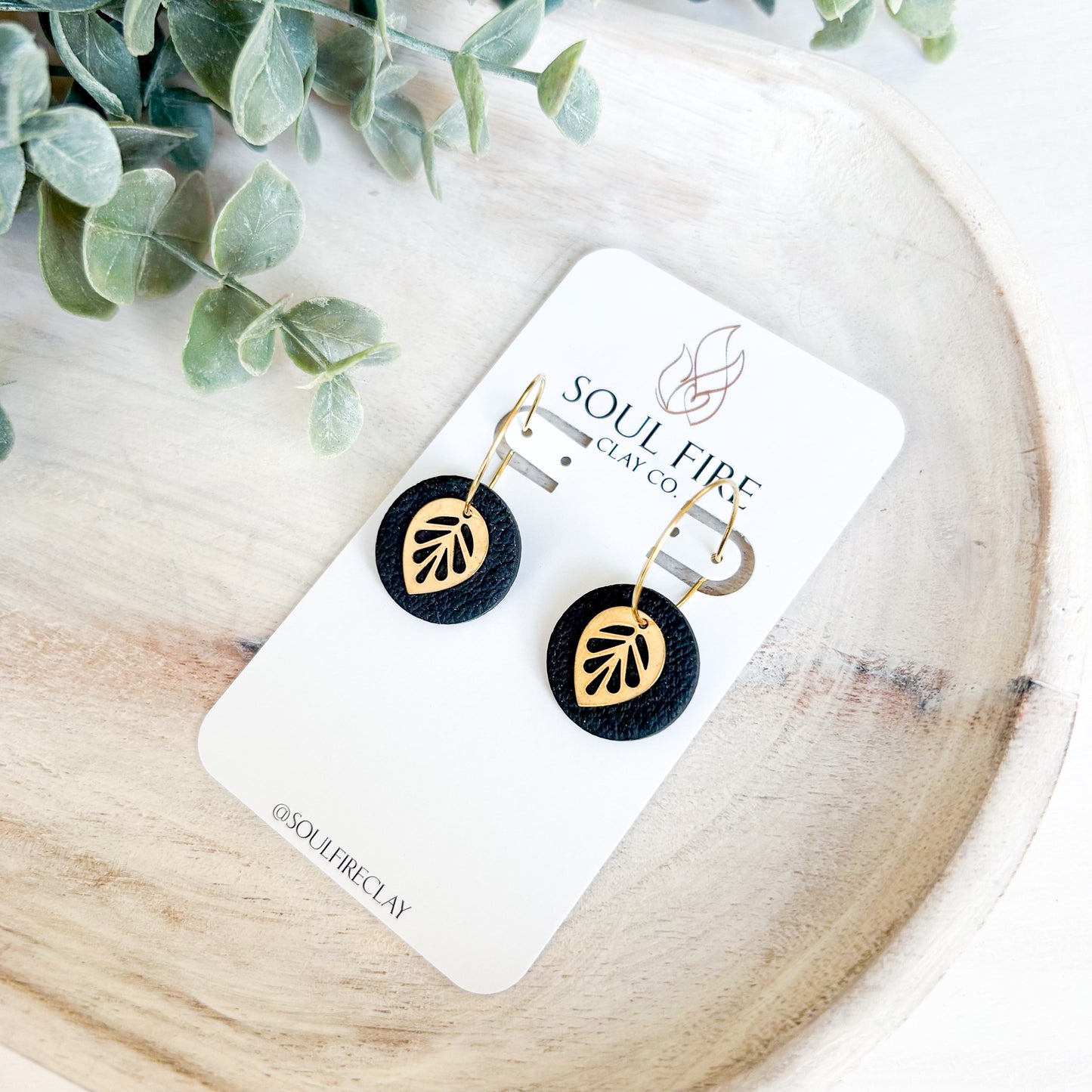 Leather Texture Leaf Drop- Fall Statement Earrings