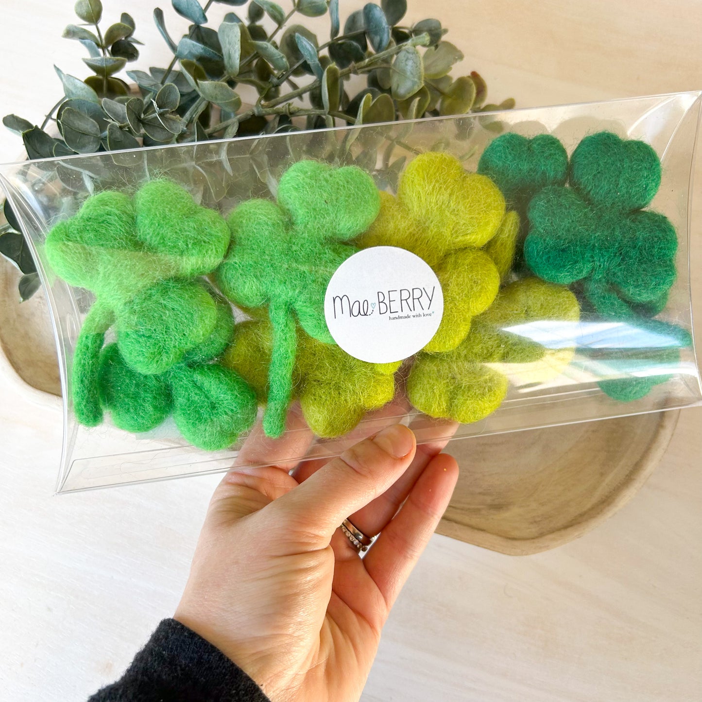 Shamrocks Four leaf Clovers - Loose Felt Pieces - Sensory Play - Tiered Tray Decor