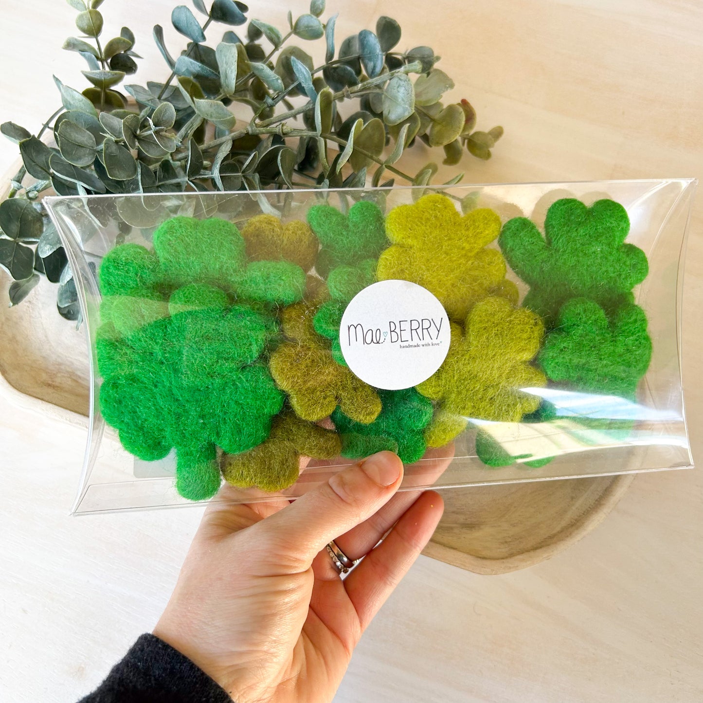 Shamrocks Four leaf Clovers - Loose Felt Pieces - Sensory Play - Tiered Tray Decor