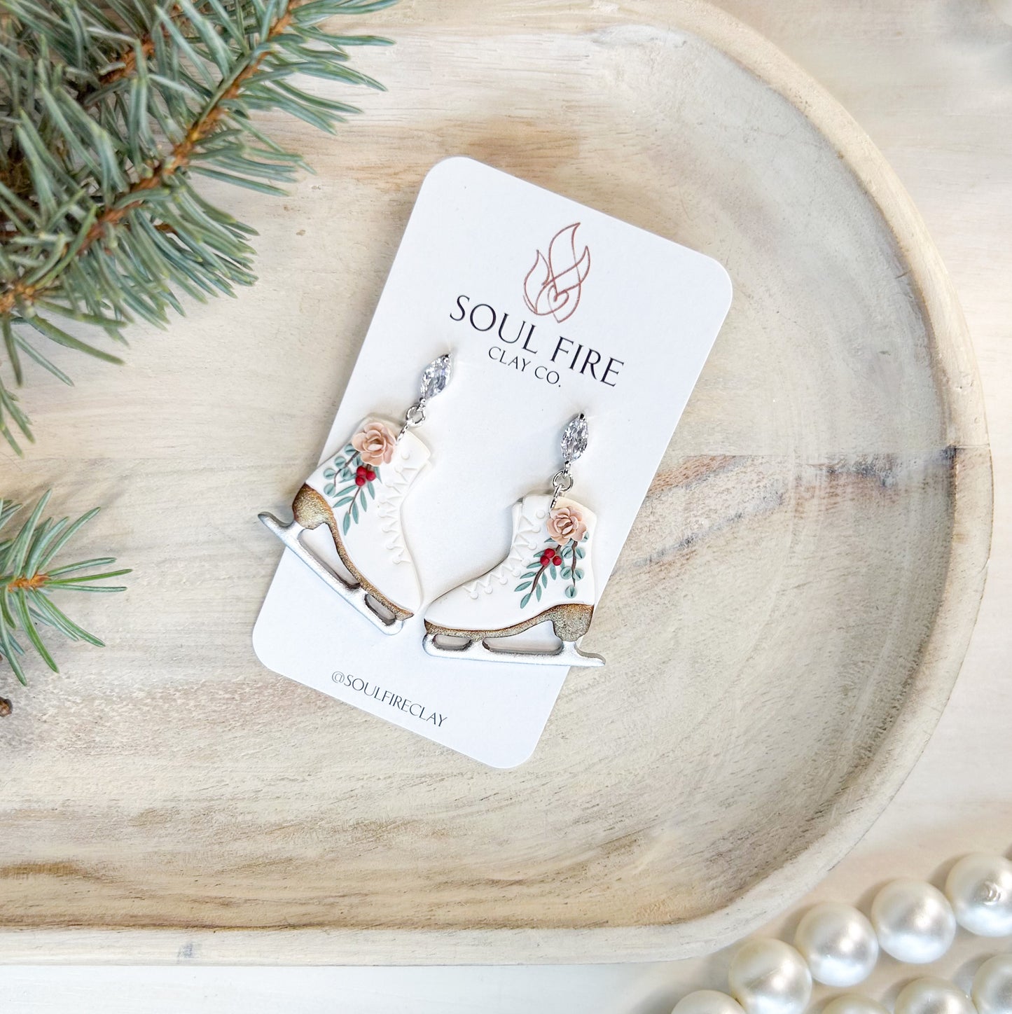 Floral Figure Skates - Christmas Statement Earrings
