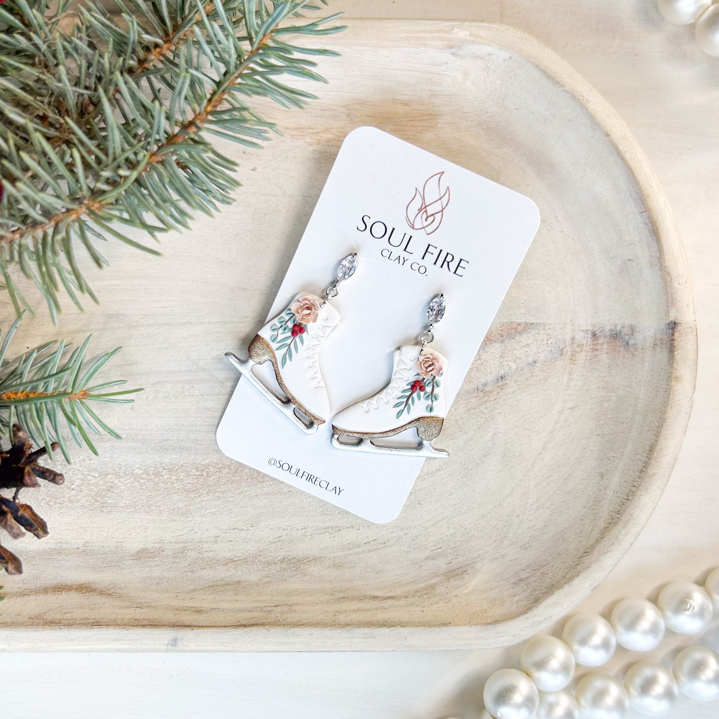 Floral Figure Skates - Christmas Statement Earrings