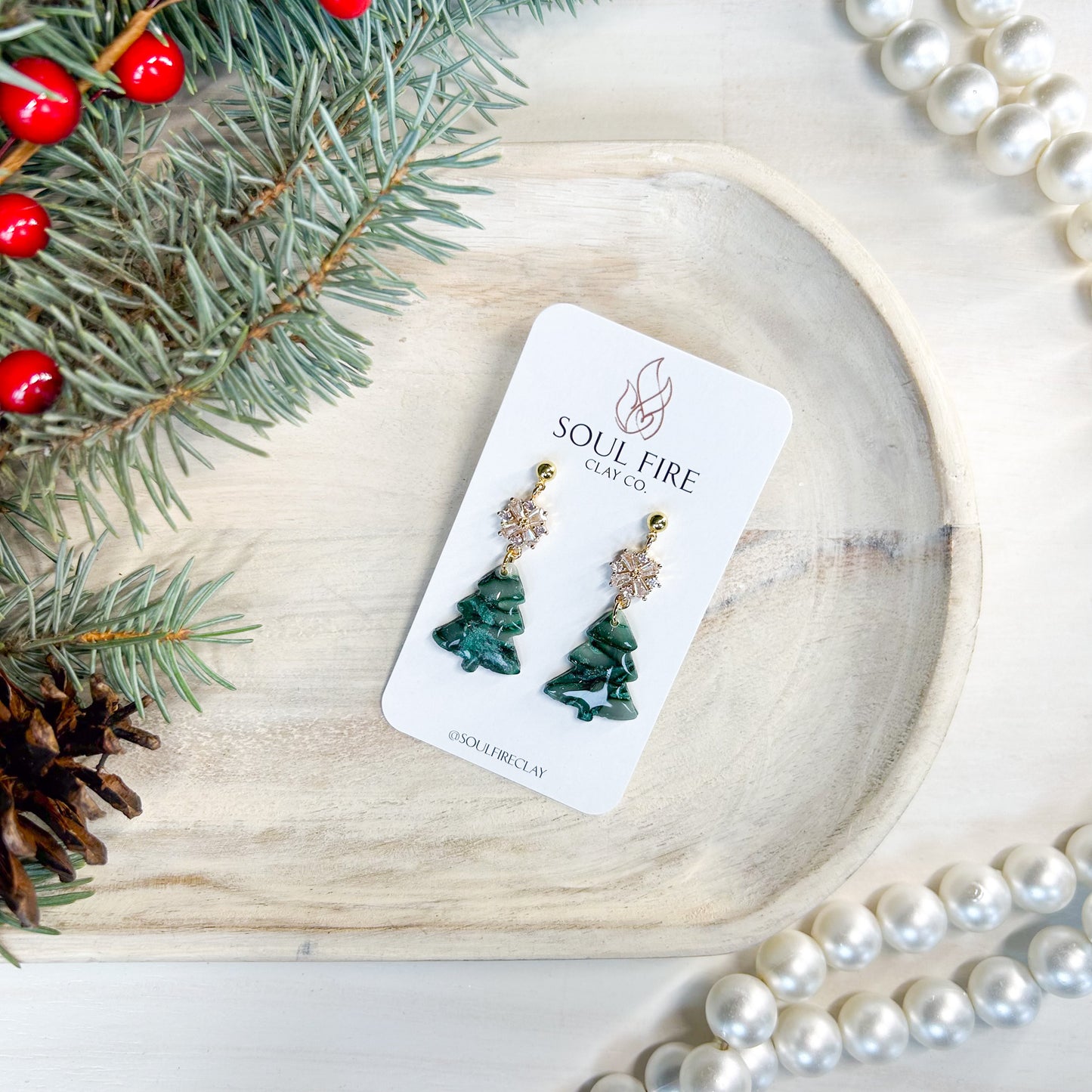 Marbled Green Tree - Christmas Statement Earrings