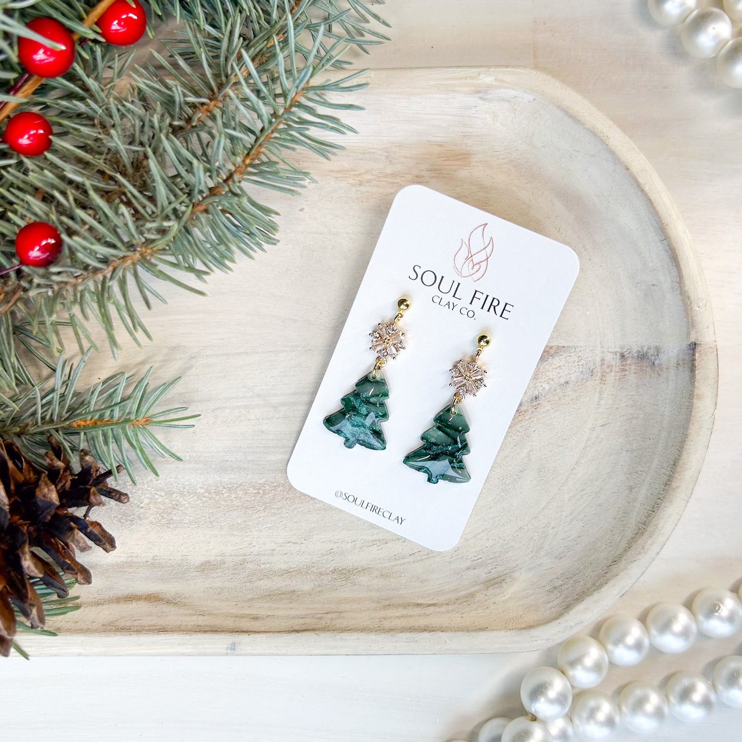 Marbled Green Tree - Christmas Statement Earrings