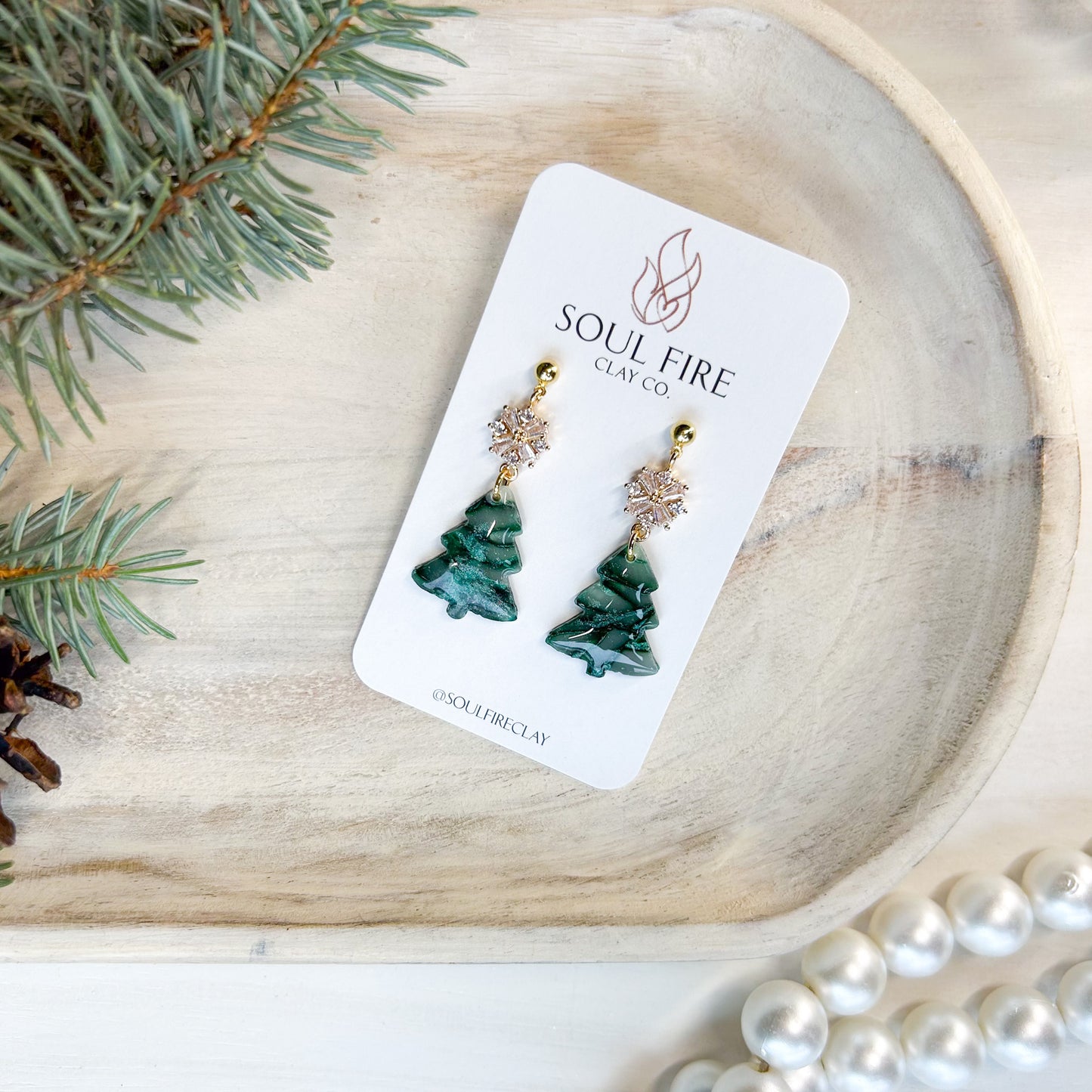 Marbled Green Tree - Christmas Statement Earrings