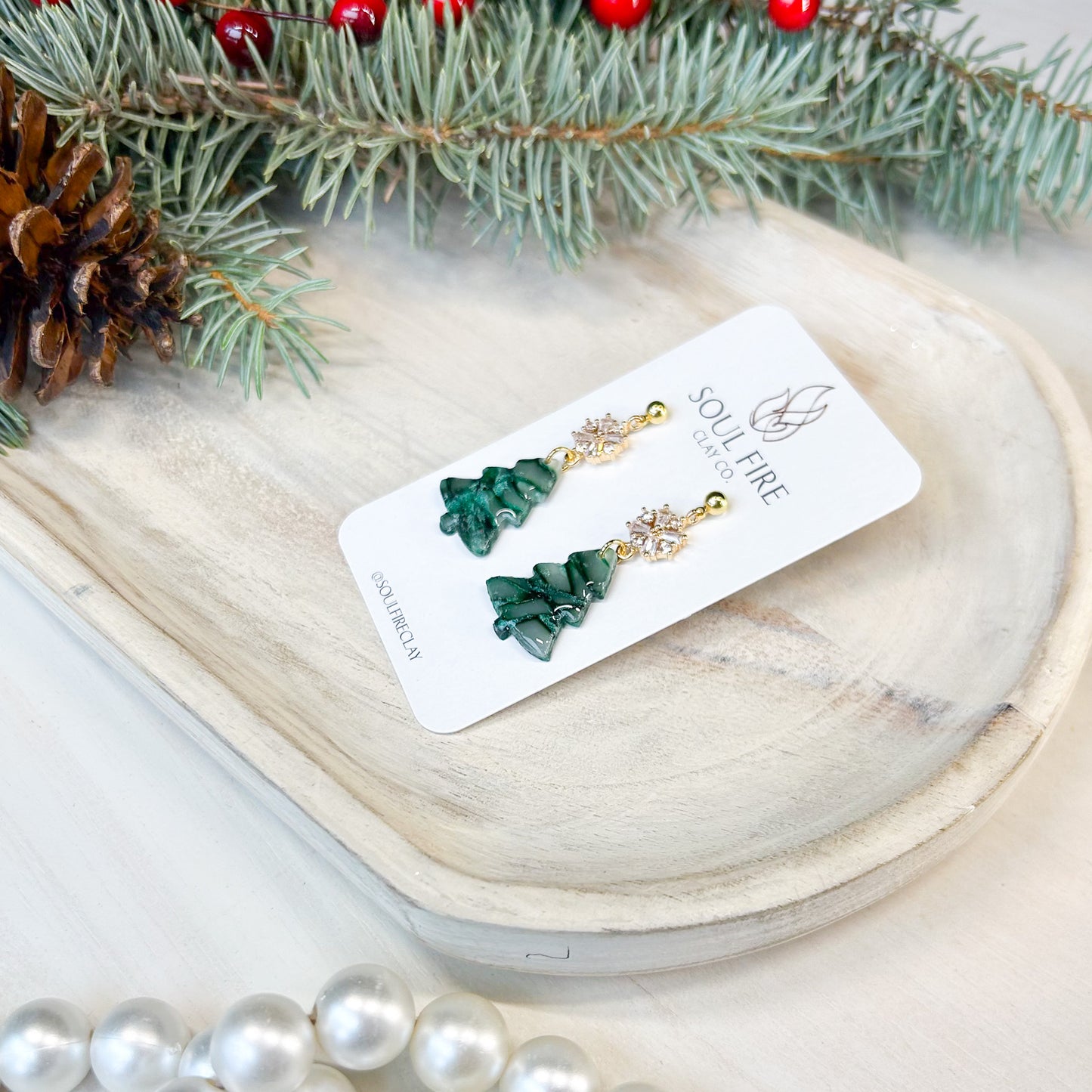 Marbled Green Tree - Christmas Statement Earrings