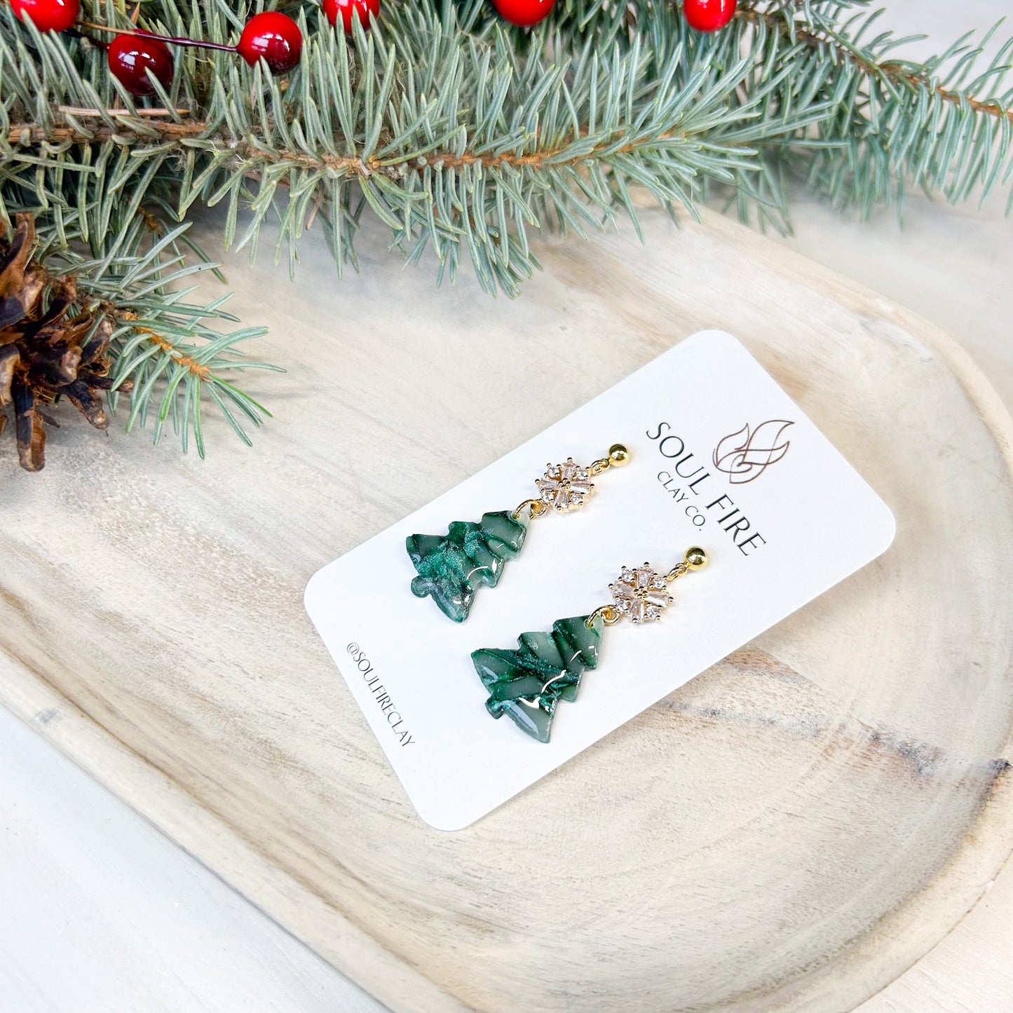 Marbled Green Tree - Christmas Statement Earrings