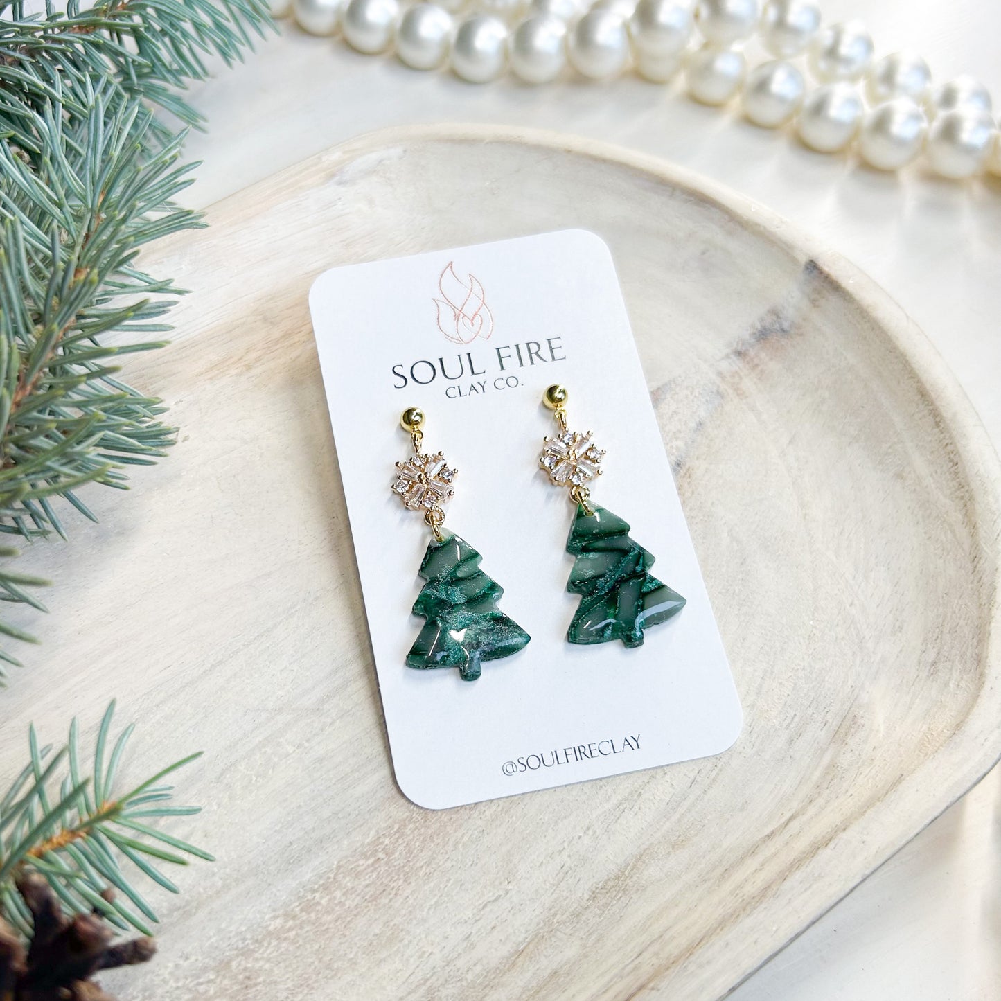 Marbled Green Tree - Christmas Statement Earrings