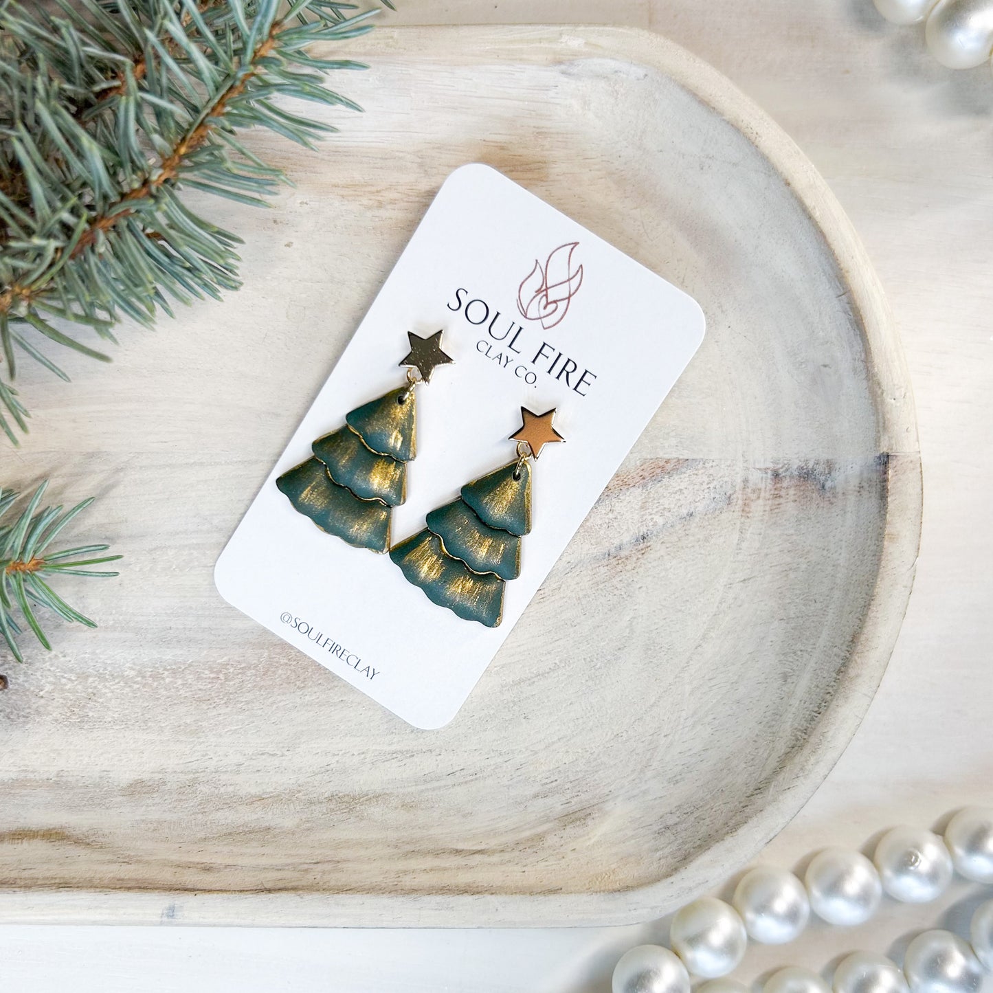 Puffy Green & Gold Tree - Christmas Statement Earrings