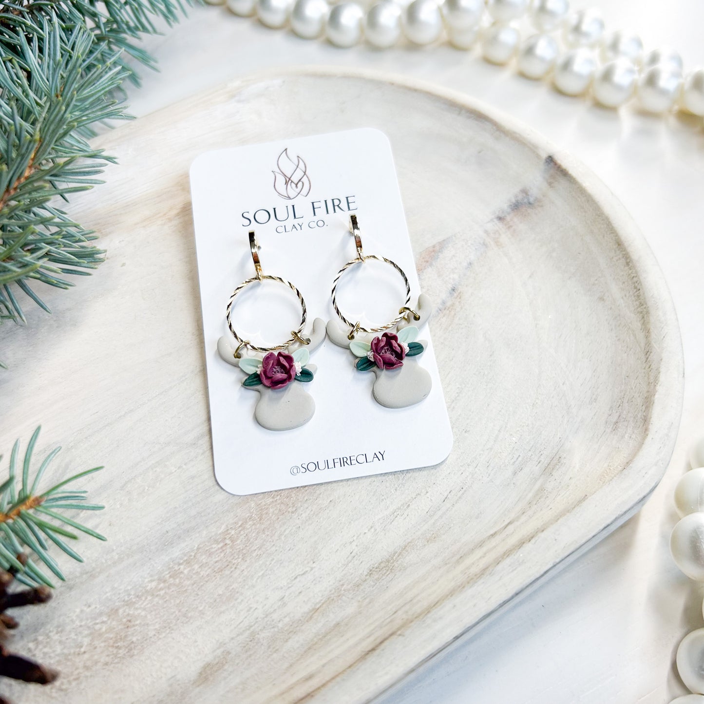 Floral Reindeer - Christmas Statement Earrings
