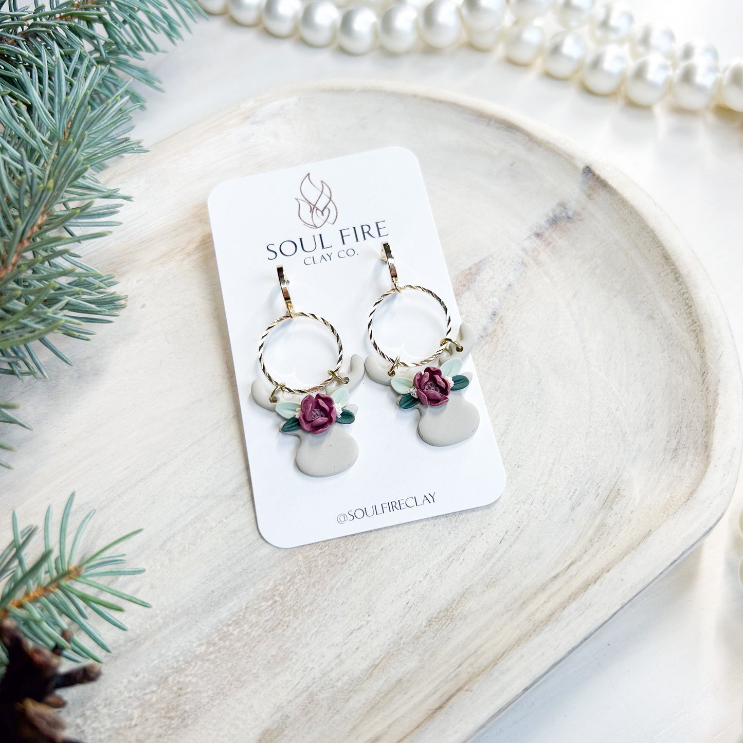 Floral Reindeer - Christmas Statement Earrings