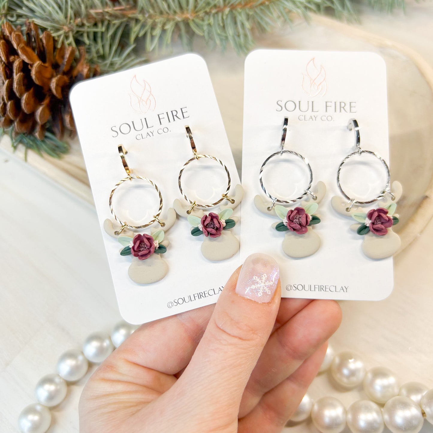 Floral Reindeer - Christmas Statement Earrings