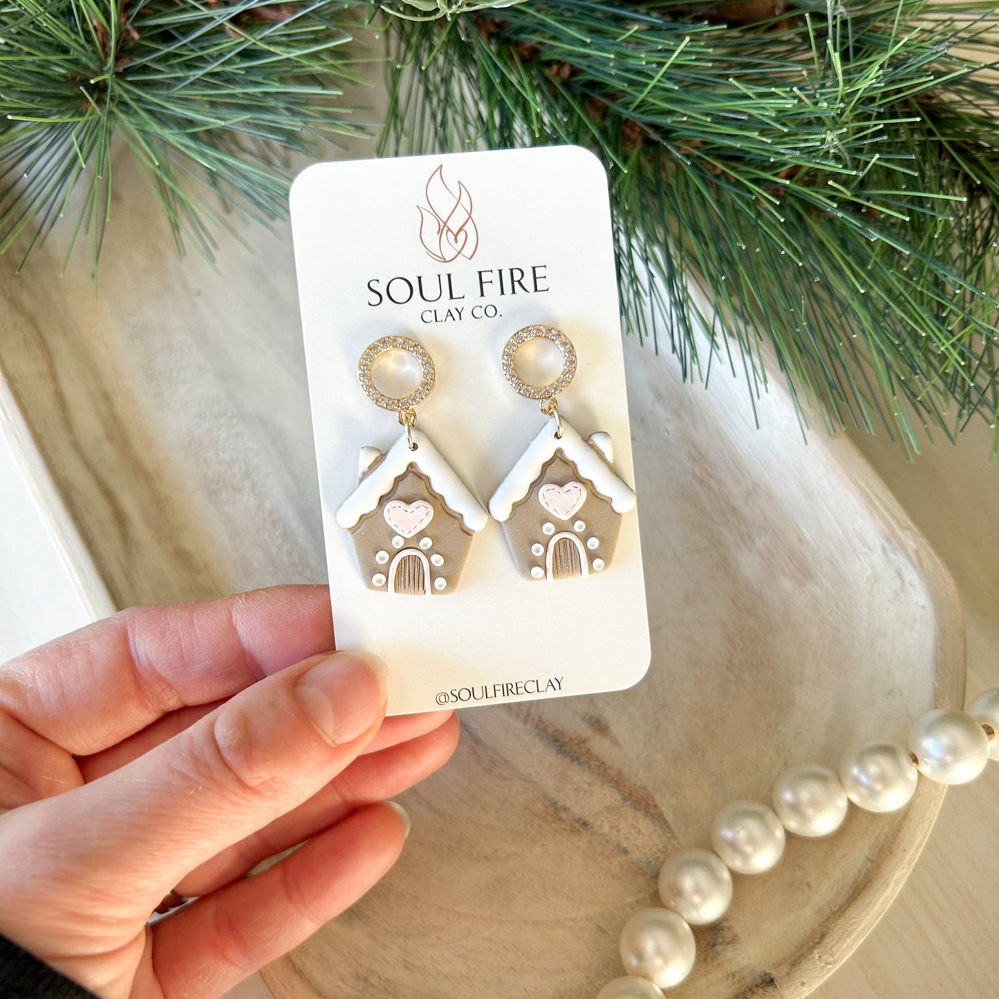Pink Gingerbread House - Christmas Statement Earrings