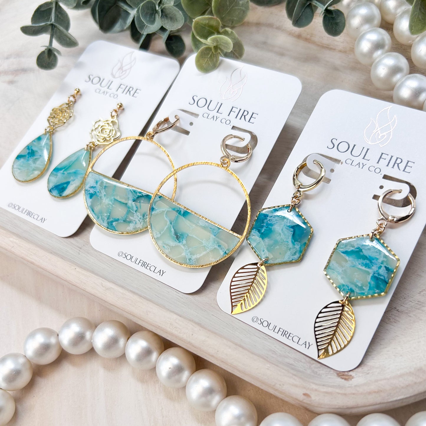 Teal Marble Statement Earrings