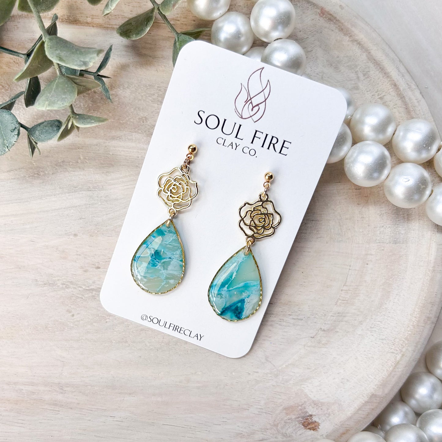 Teal Marble Statement Earrings