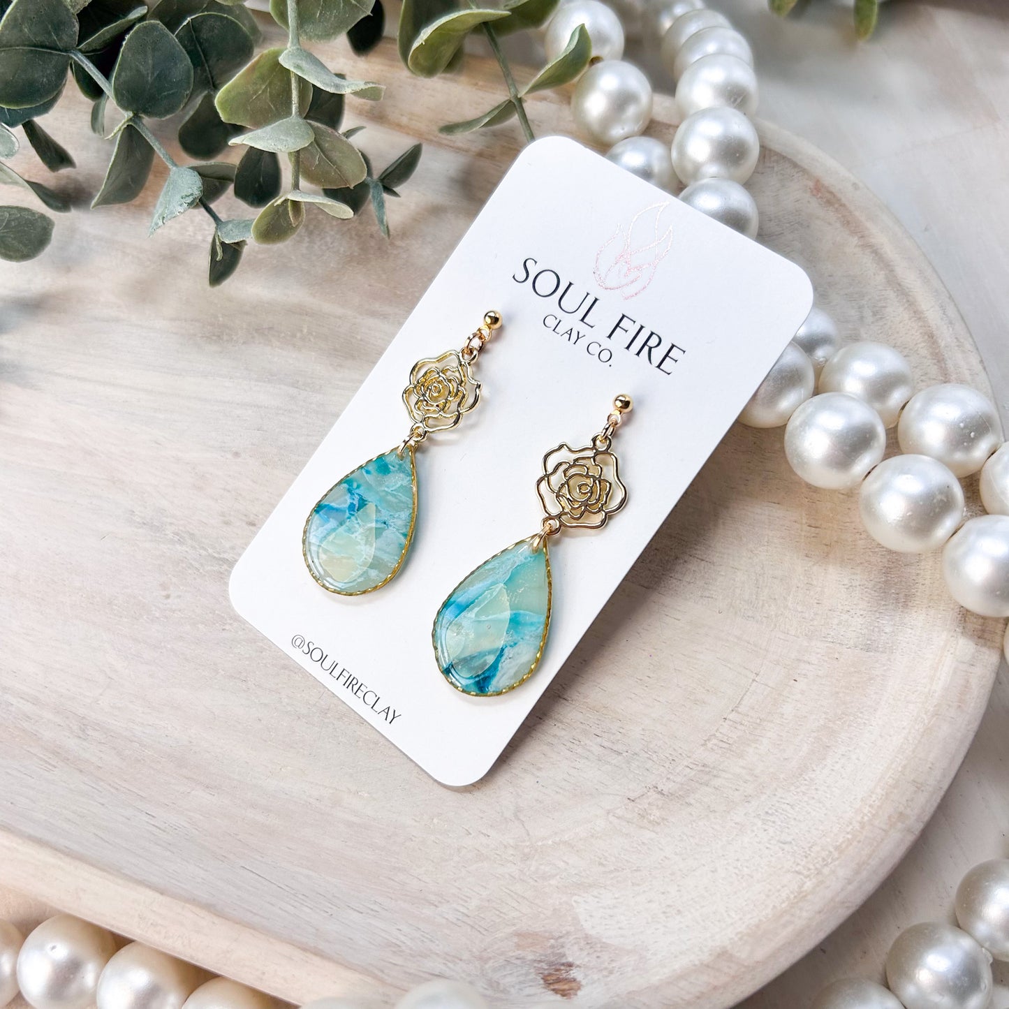 Teal Marble Statement Earrings