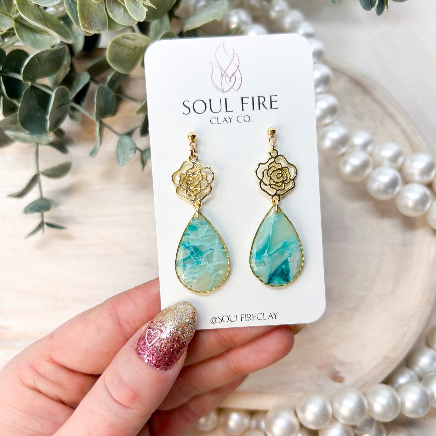 Teal Marble Statement Earrings