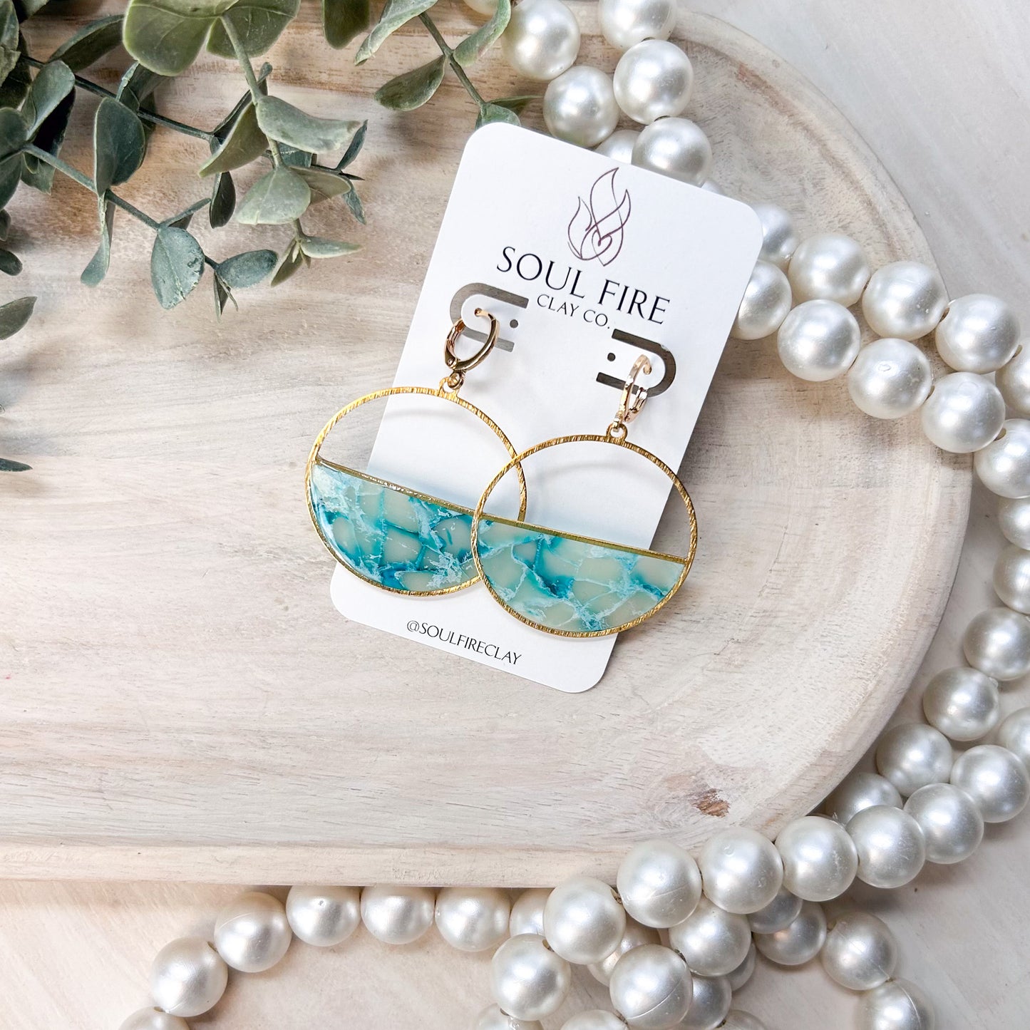 Teal Marble Statement Earrings