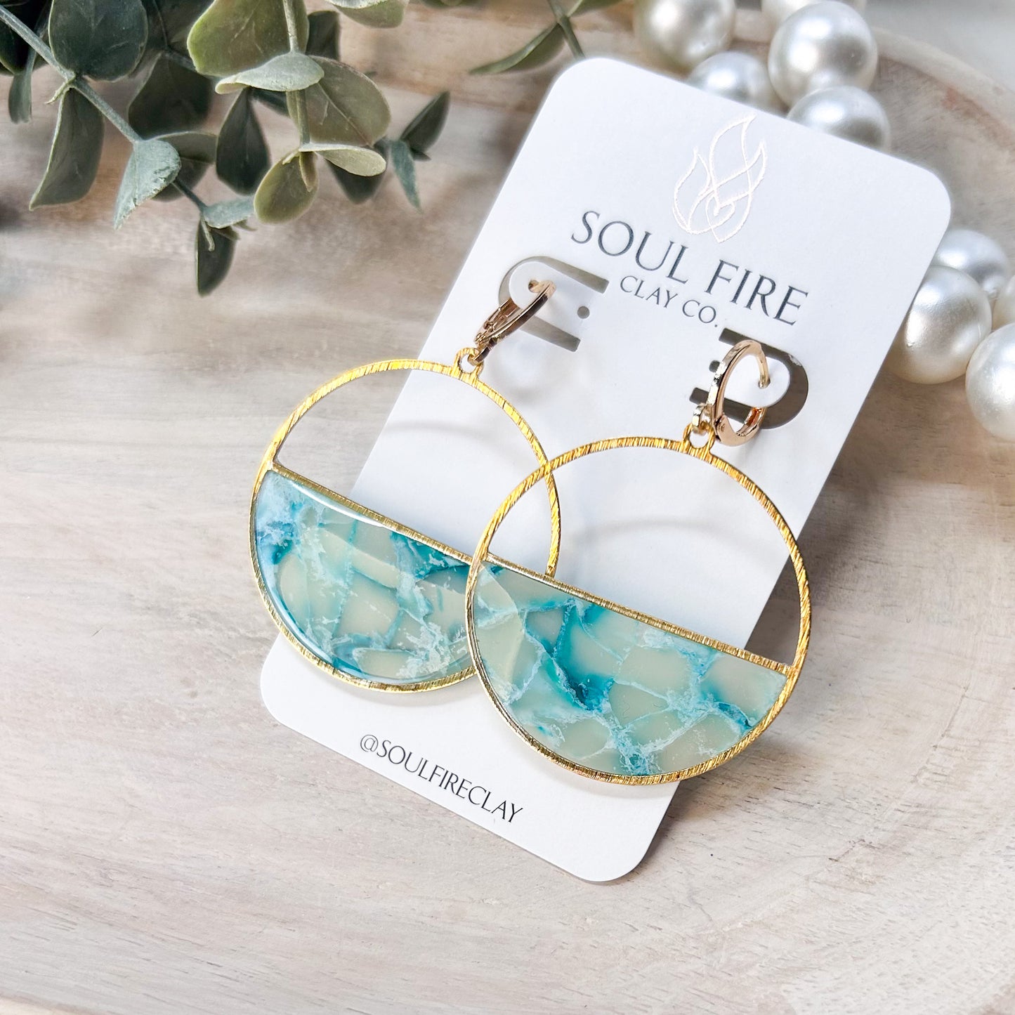 Teal Marble Statement Earrings