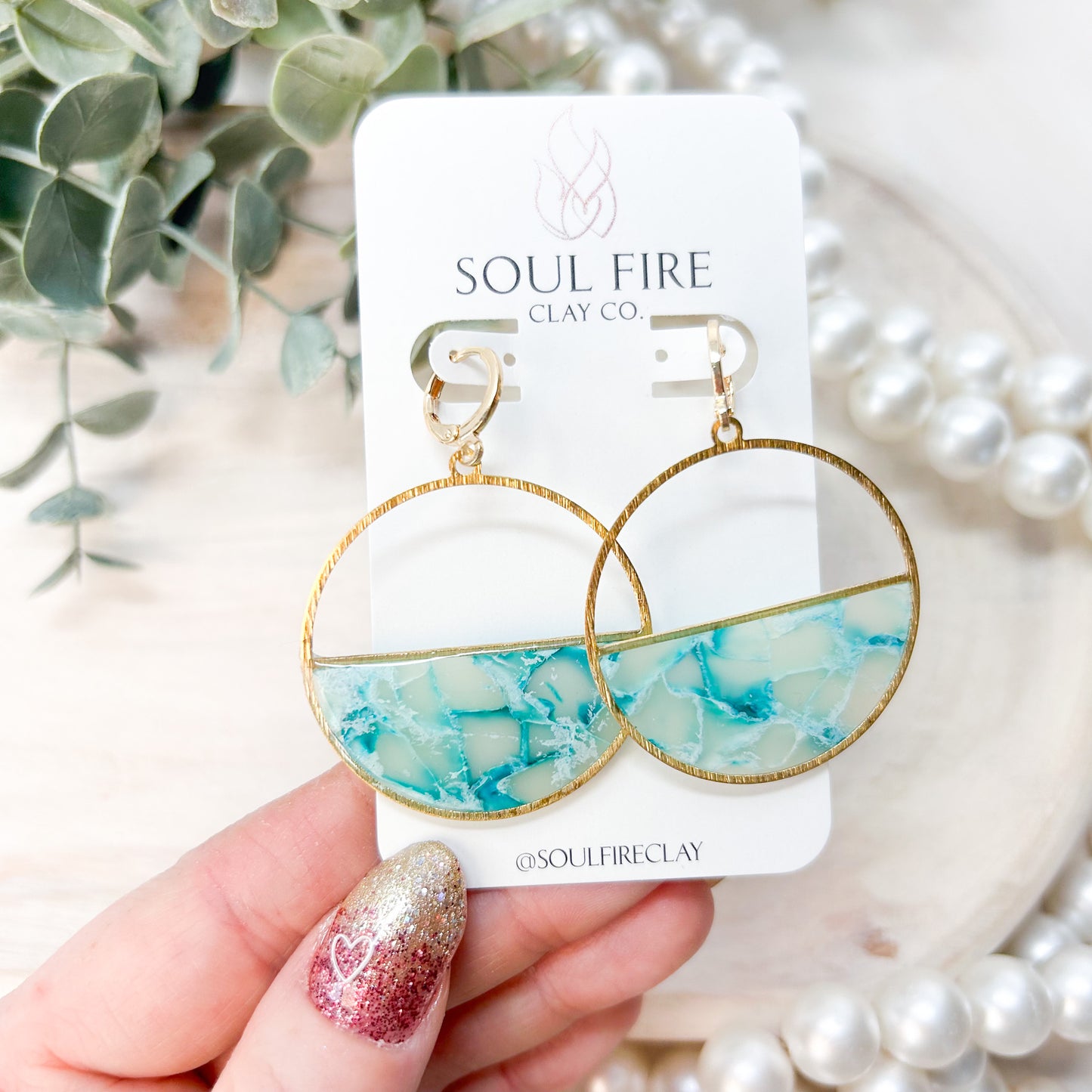 Teal Marble Statement Earrings