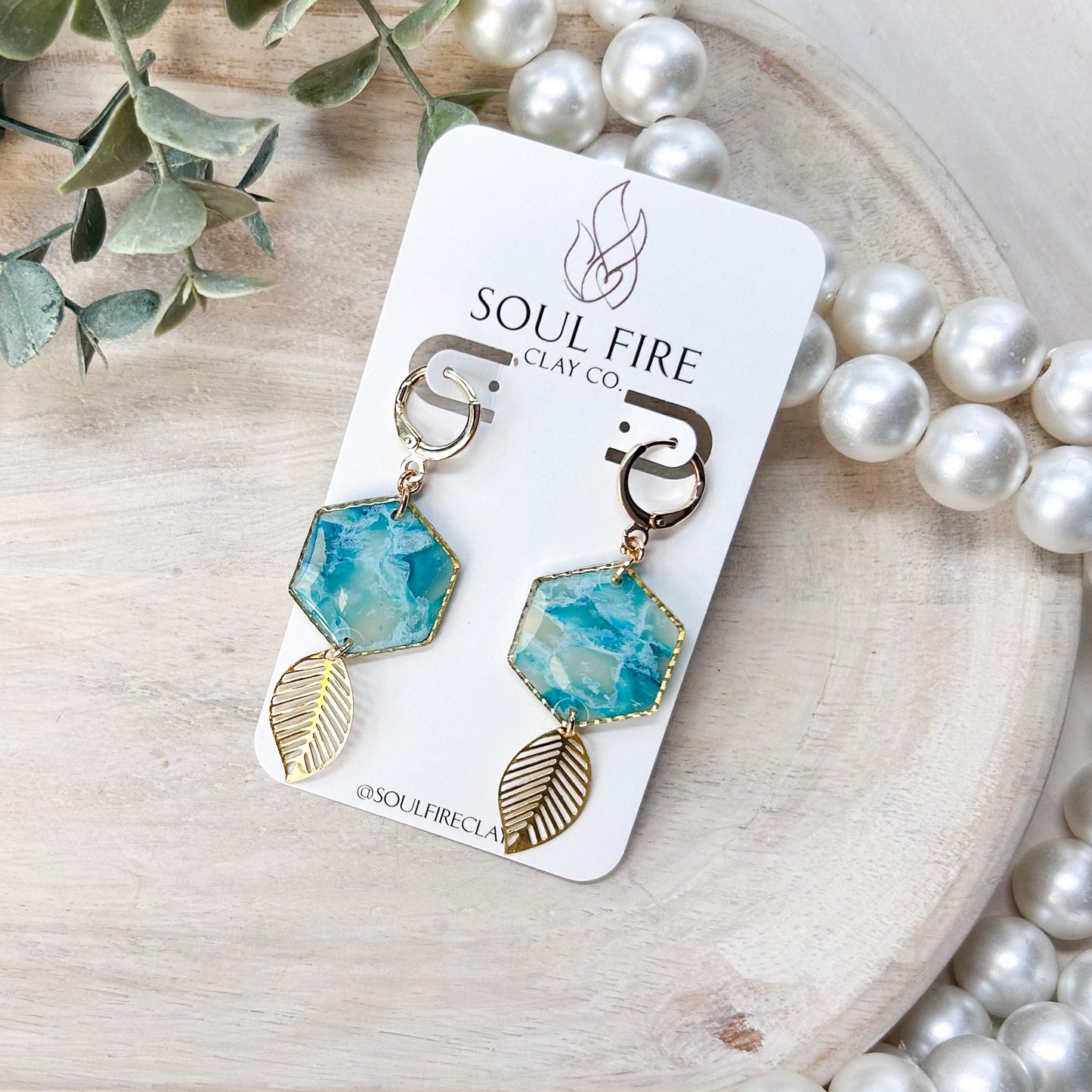 Teal Marble Statement Earrings