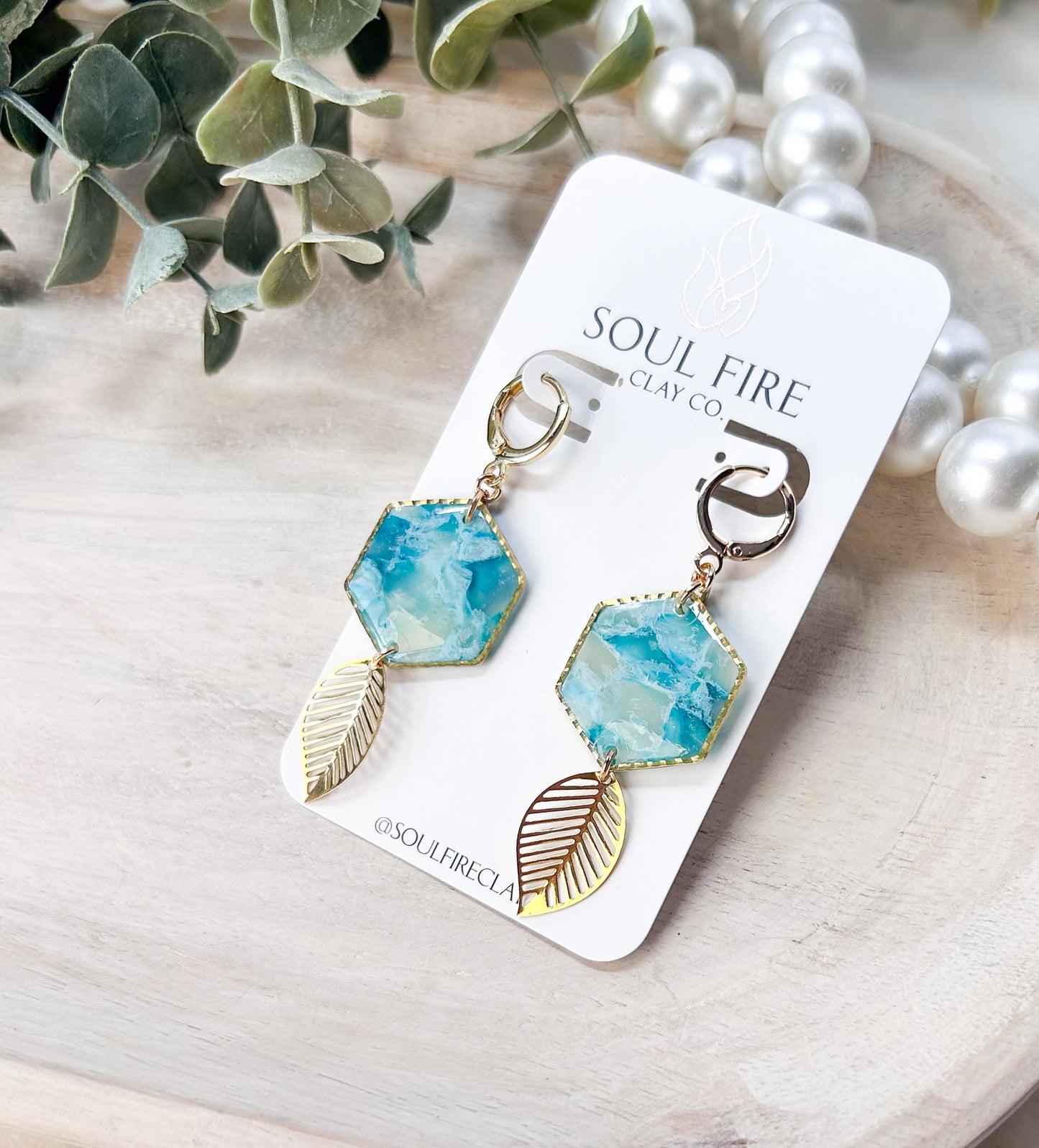 Teal Marble Statement Earrings