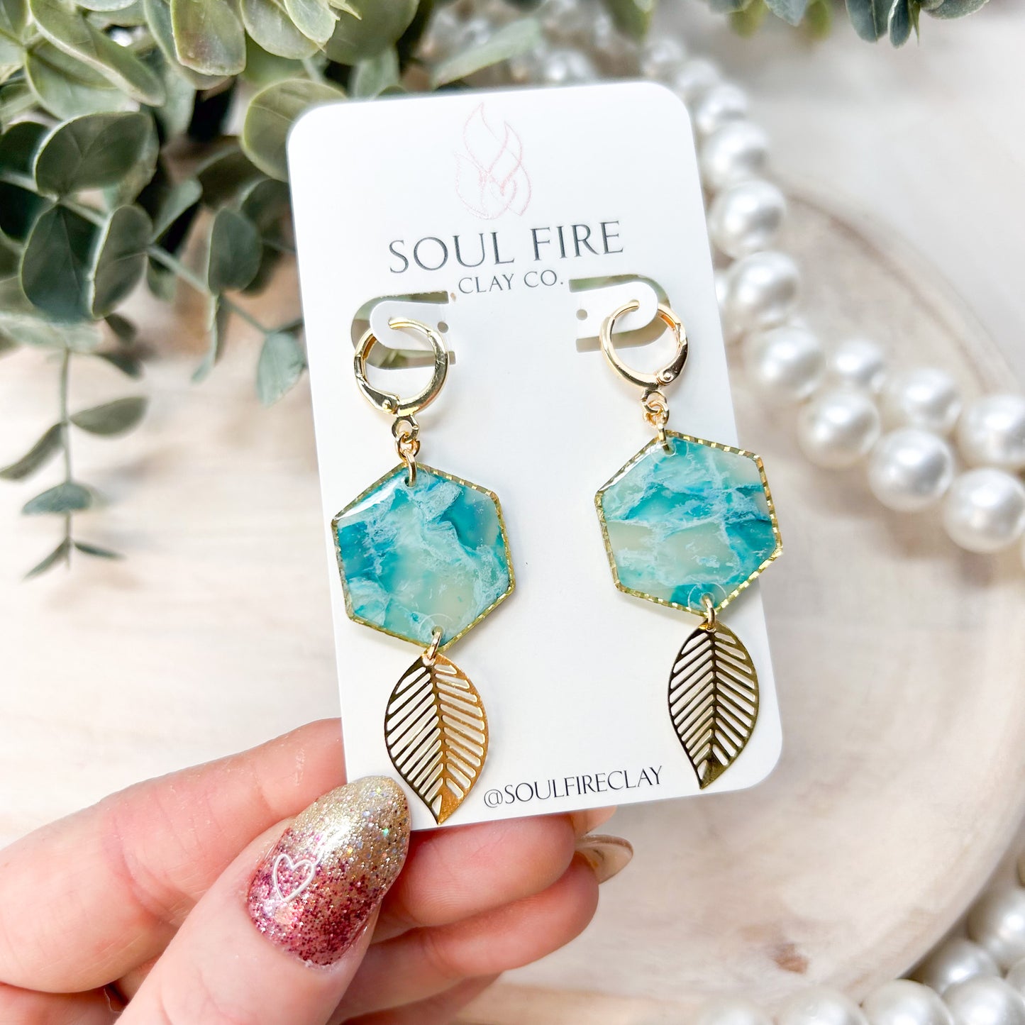 Teal Marble Statement Earrings