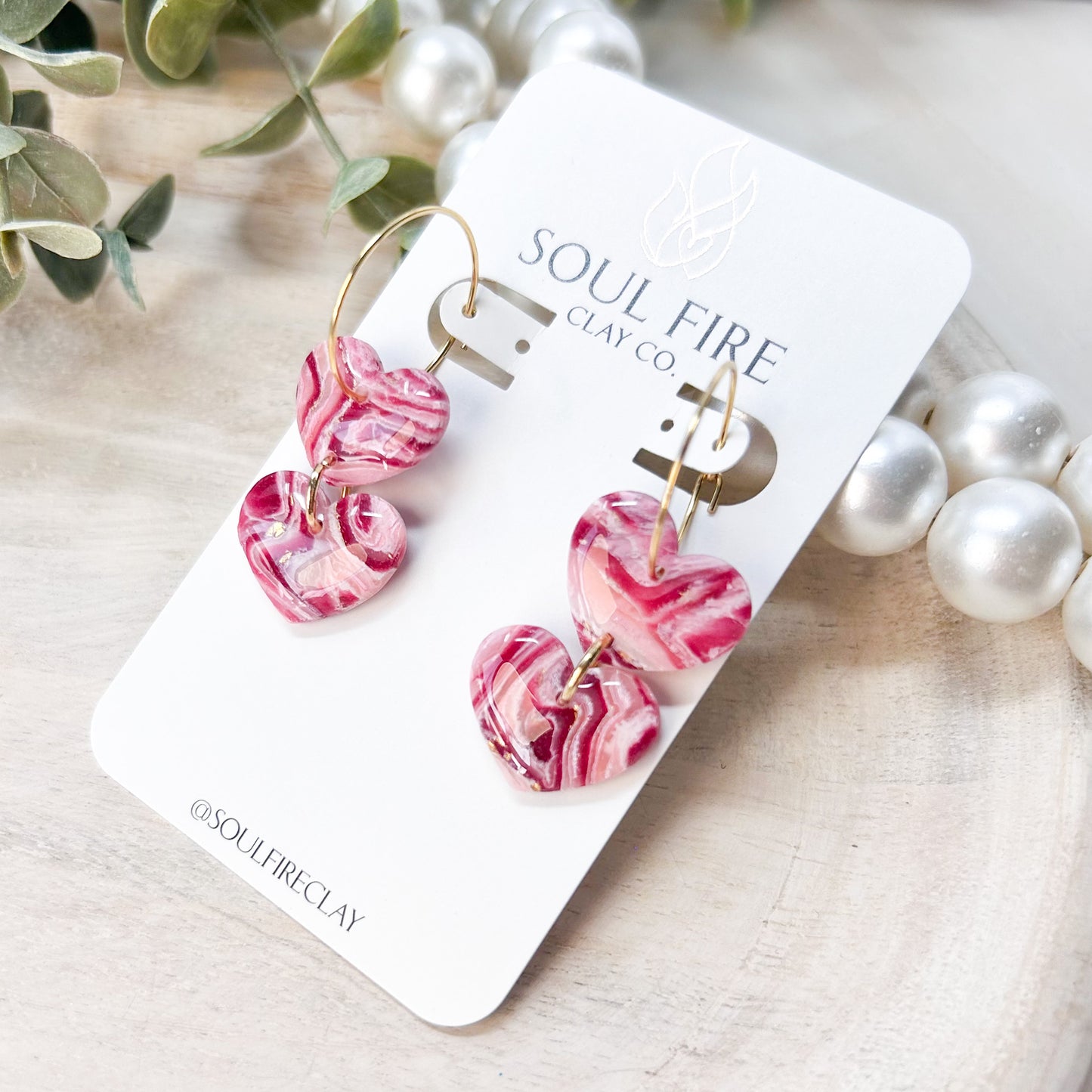 Marbled Pink & Red Statement Earrings