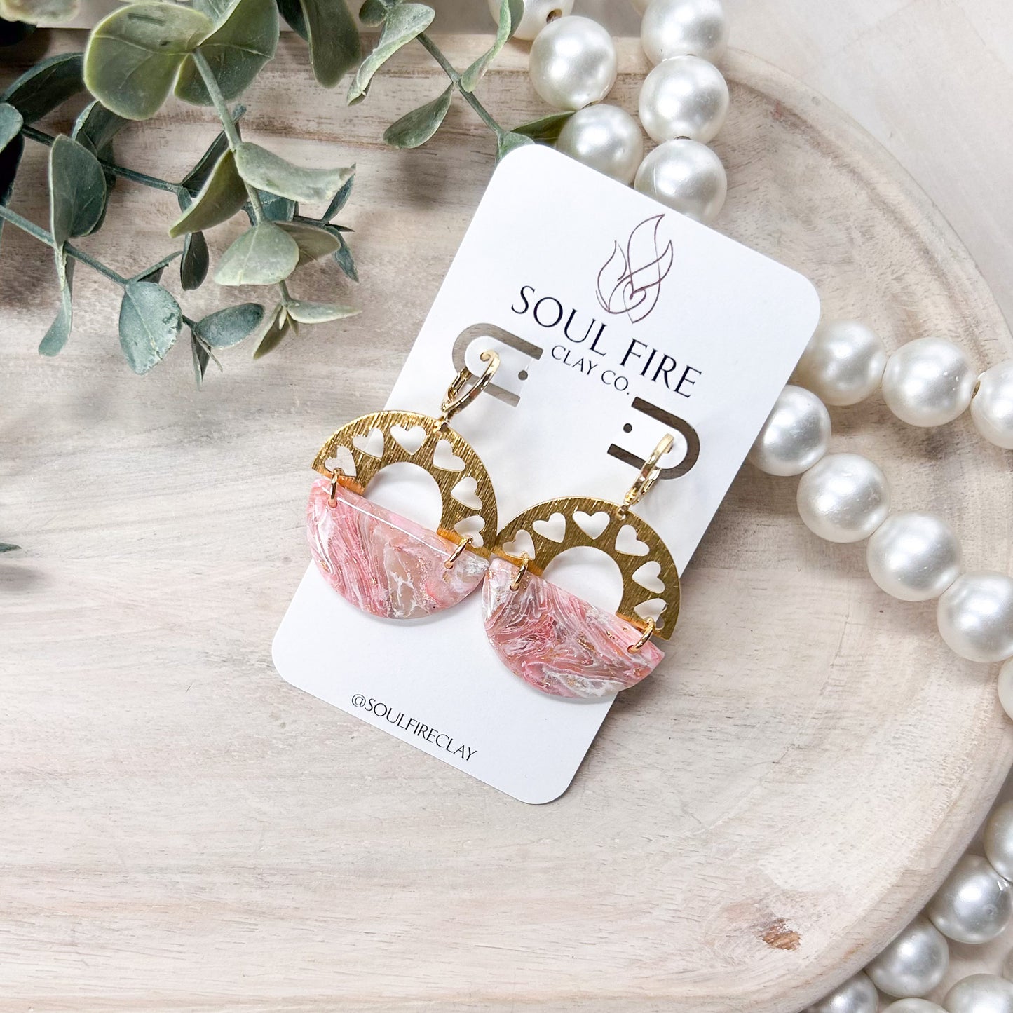 Marbled Heart Arch Statement Earrings