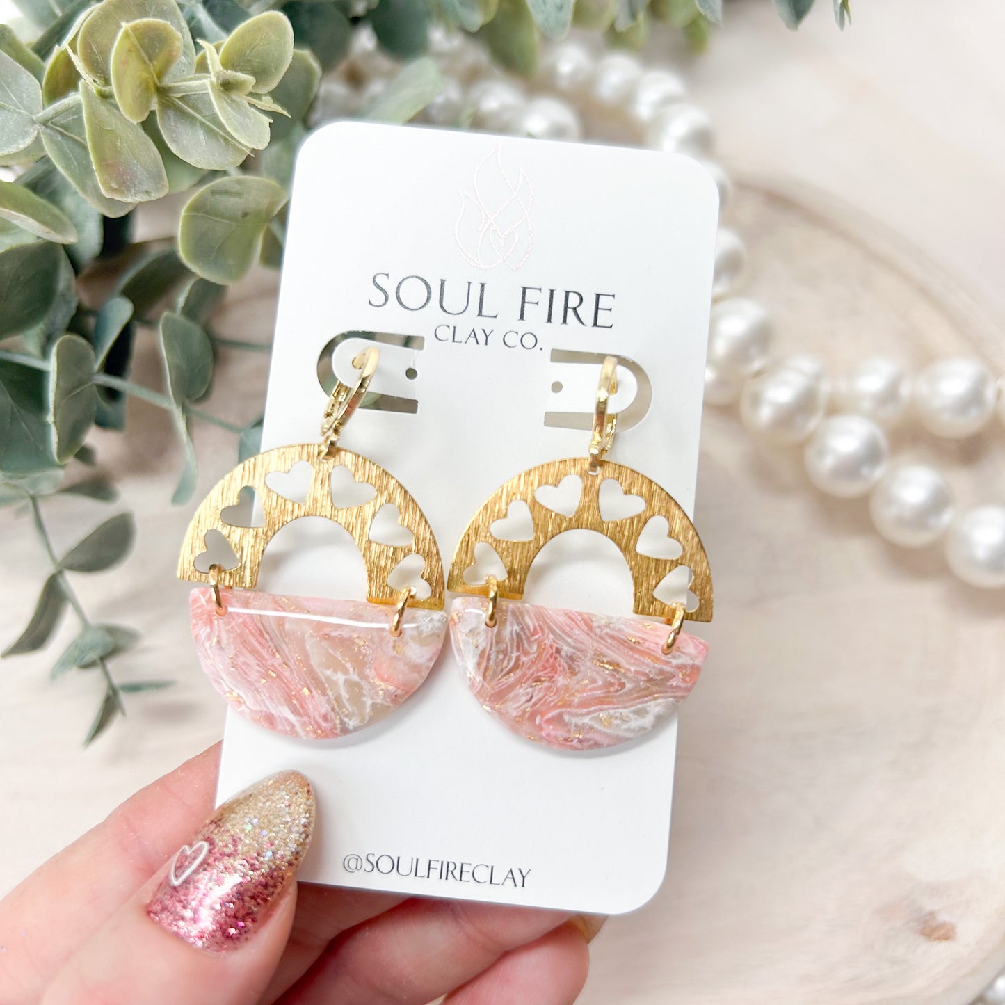 Marbled Heart Arch Statement Earrings
