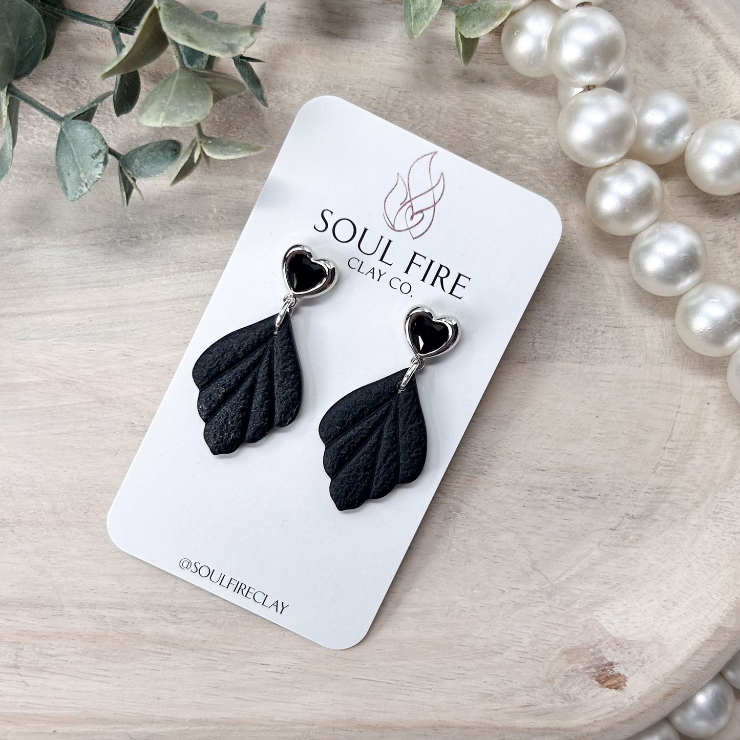 Black Heart Feather Drop Statement Earrings