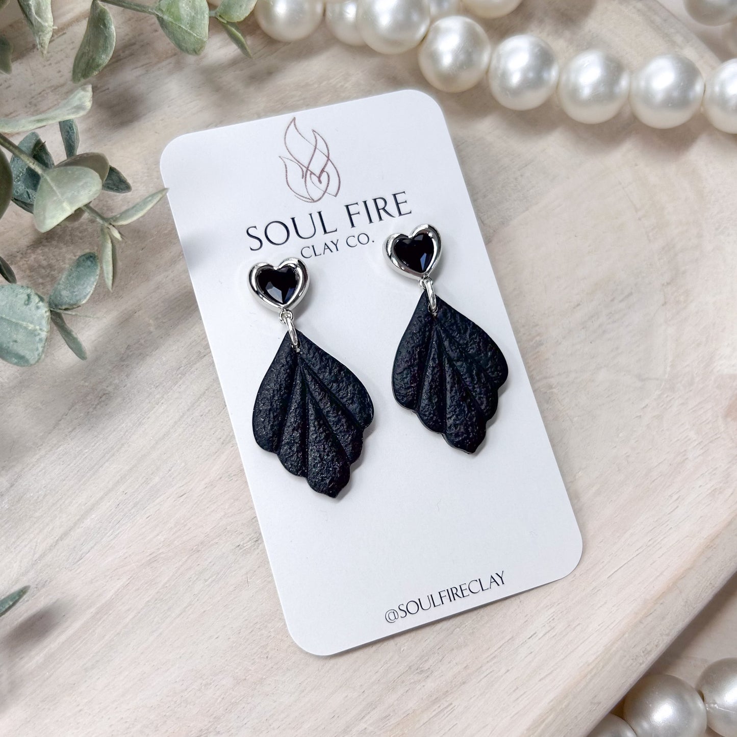 Black Heart Feather Drop Statement Earrings