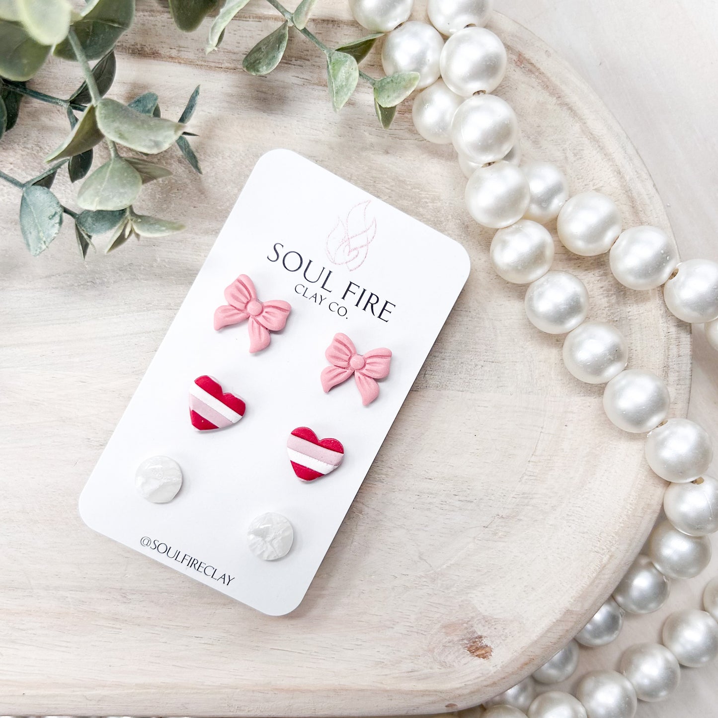 Pink Bow & Striped Heart Stud Earrings