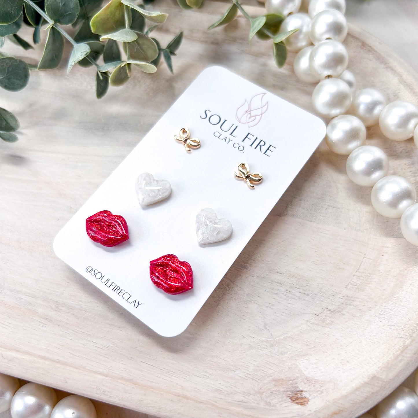 Glitter Lips & Gold Bows Statement Earrings