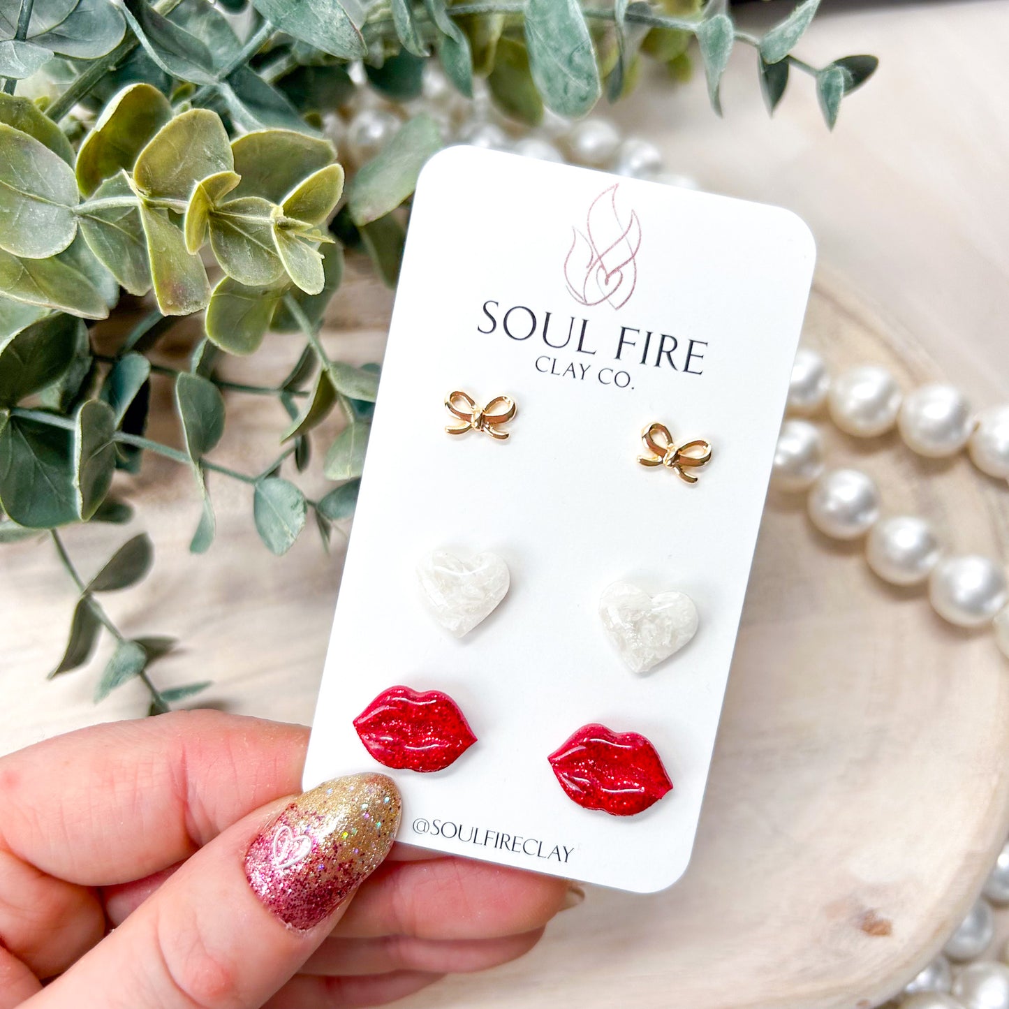 Glitter Lips & Gold Bows Statement Earrings