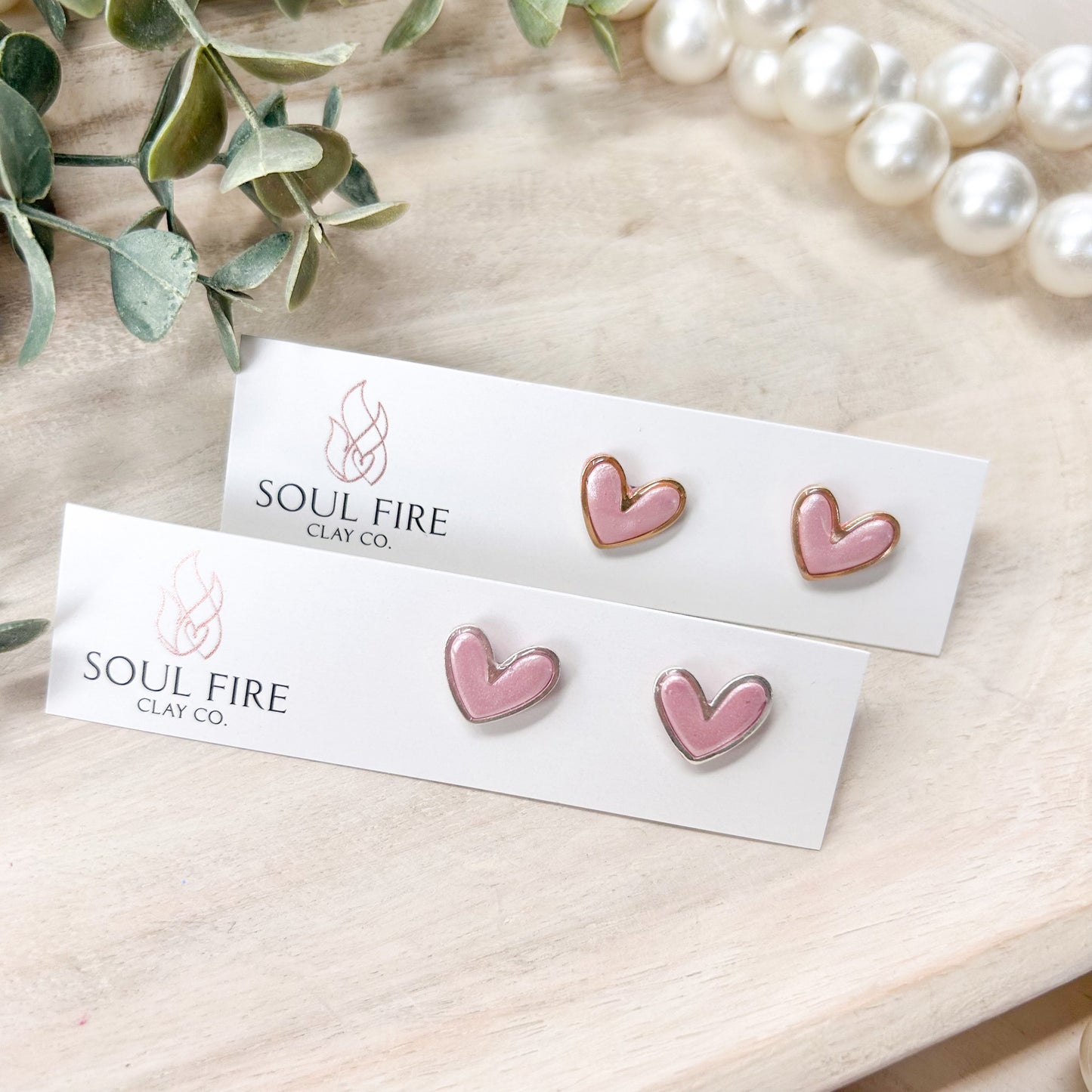 Framed Heart Stud Earrings - Pink & Black