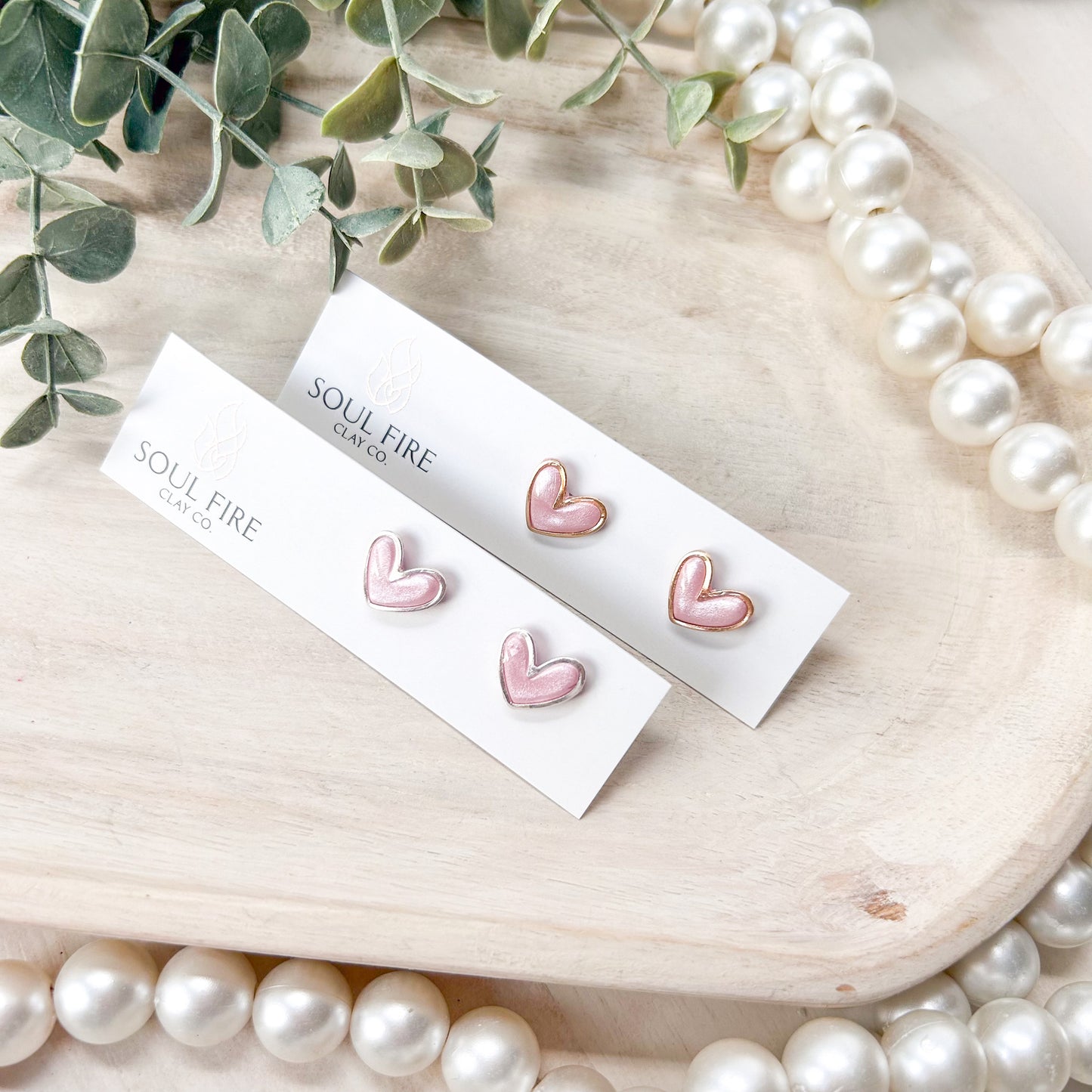 Framed Heart Stud Earrings - Pink & Black