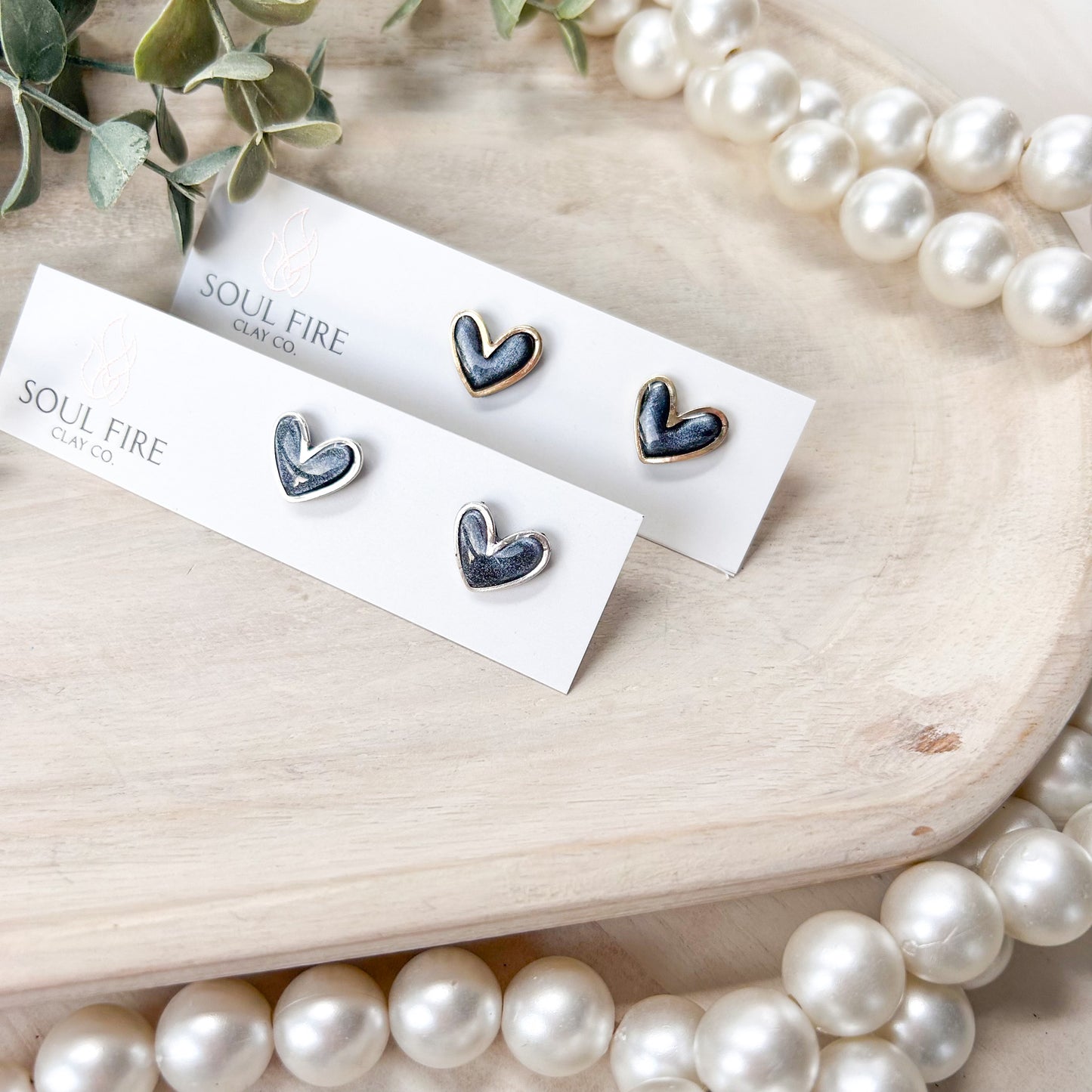 Framed Heart Stud Earrings - Pink & Black