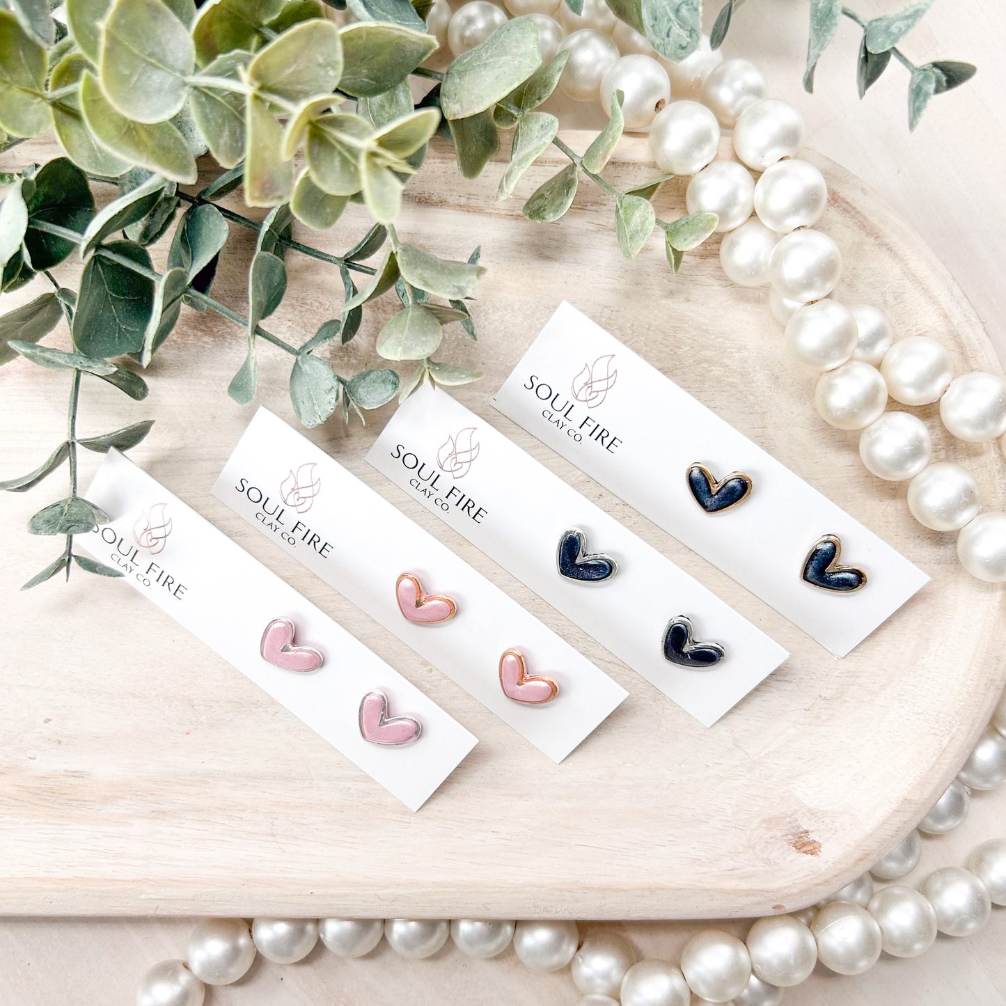 Framed Heart Stud Earrings - Pink & Black