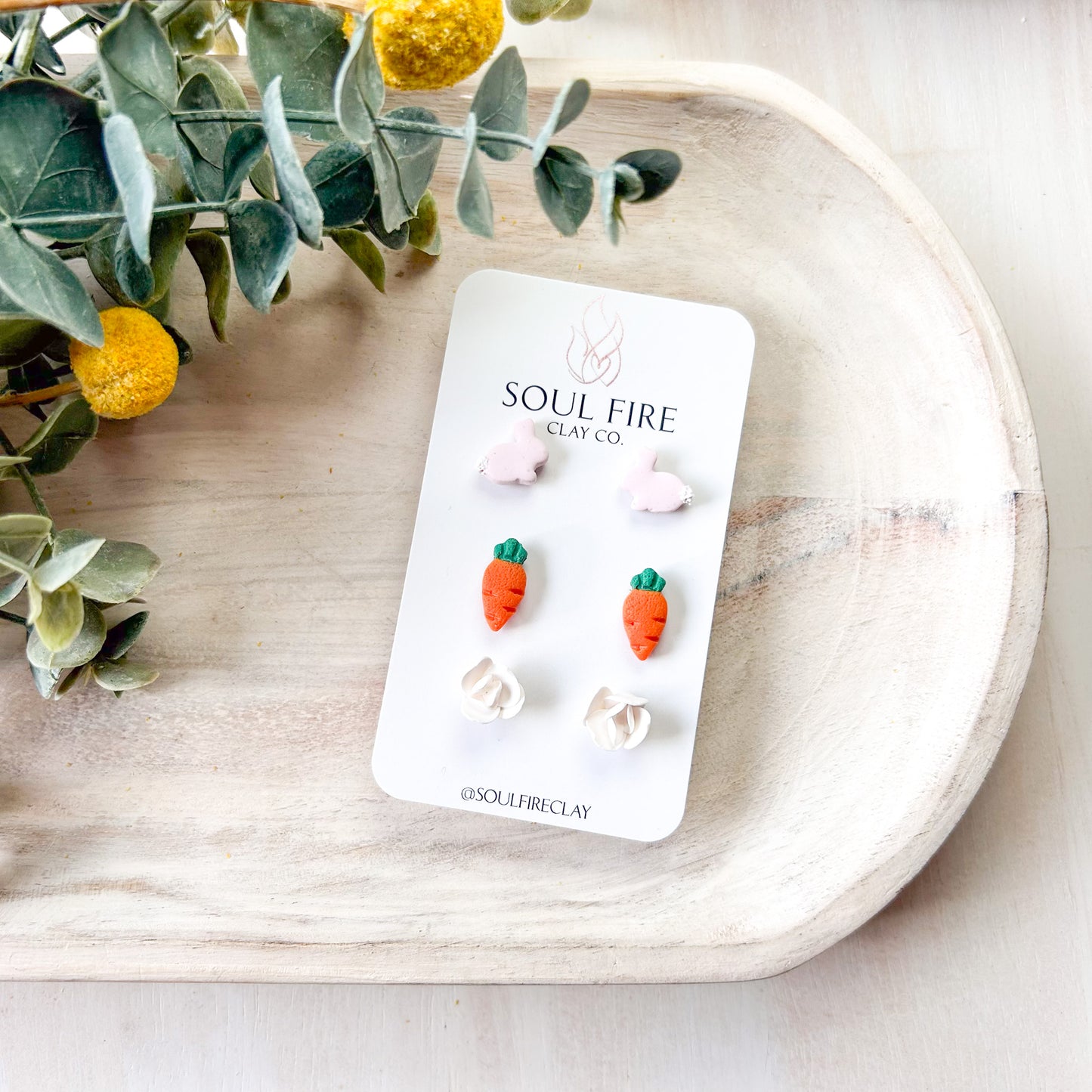 Easter Stud Set - Statement Earrings - Bunnies, Carrots & Flowers