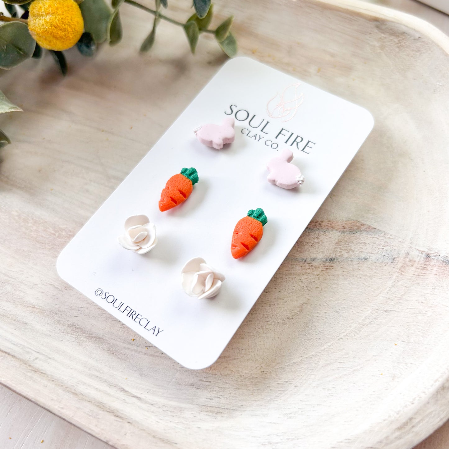 Easter Stud Set - Statement Earrings - Bunnies, Carrots & Flowers