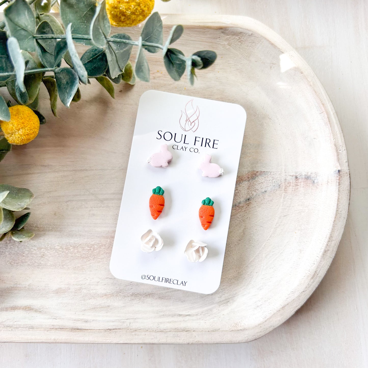 Easter Stud Set - Statement Earrings - Bunnies, Carrots & Flowers