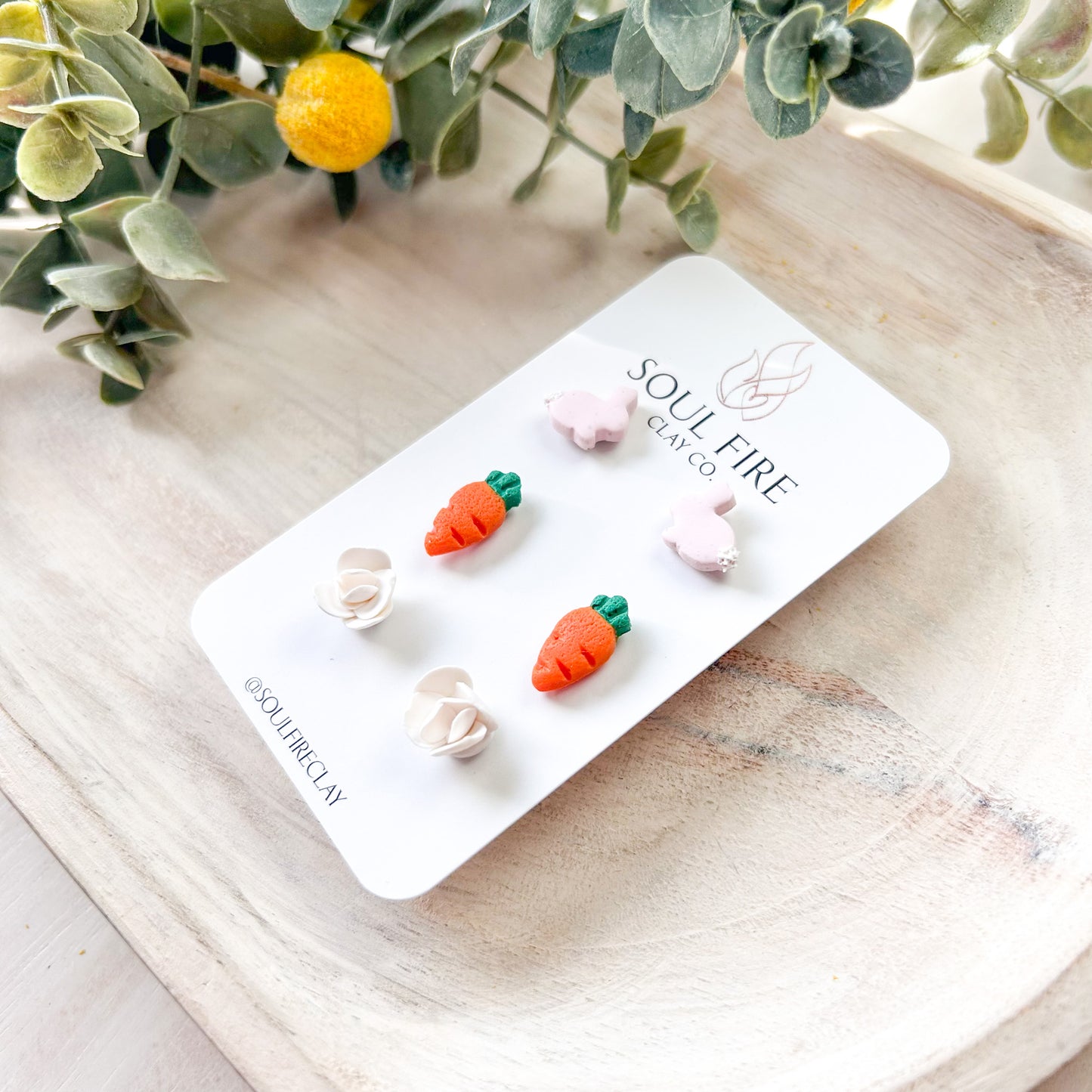 Easter Stud Set - Statement Earrings - Bunnies, Carrots & Flowers