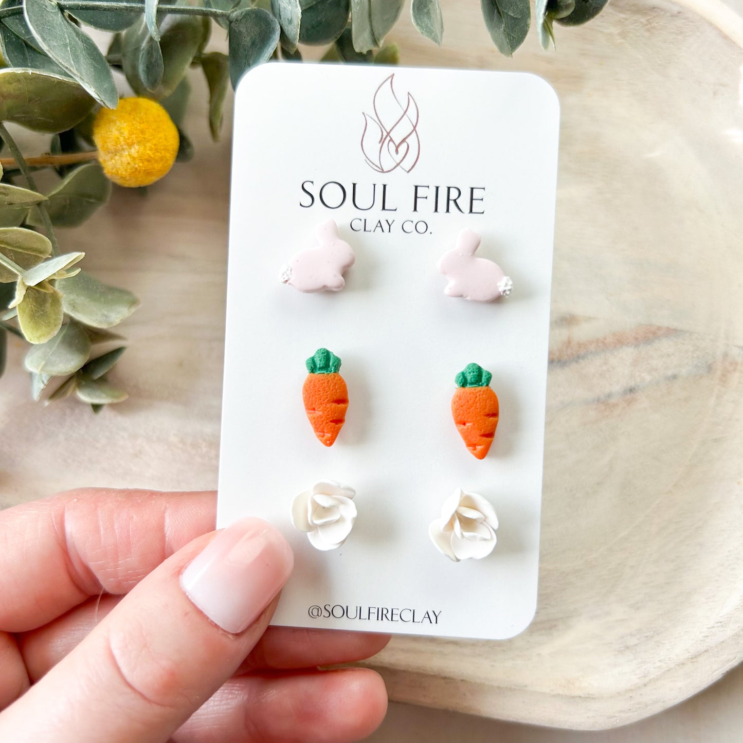 Easter Stud Set - Statement Earrings - Bunnies, Carrots & Flowers