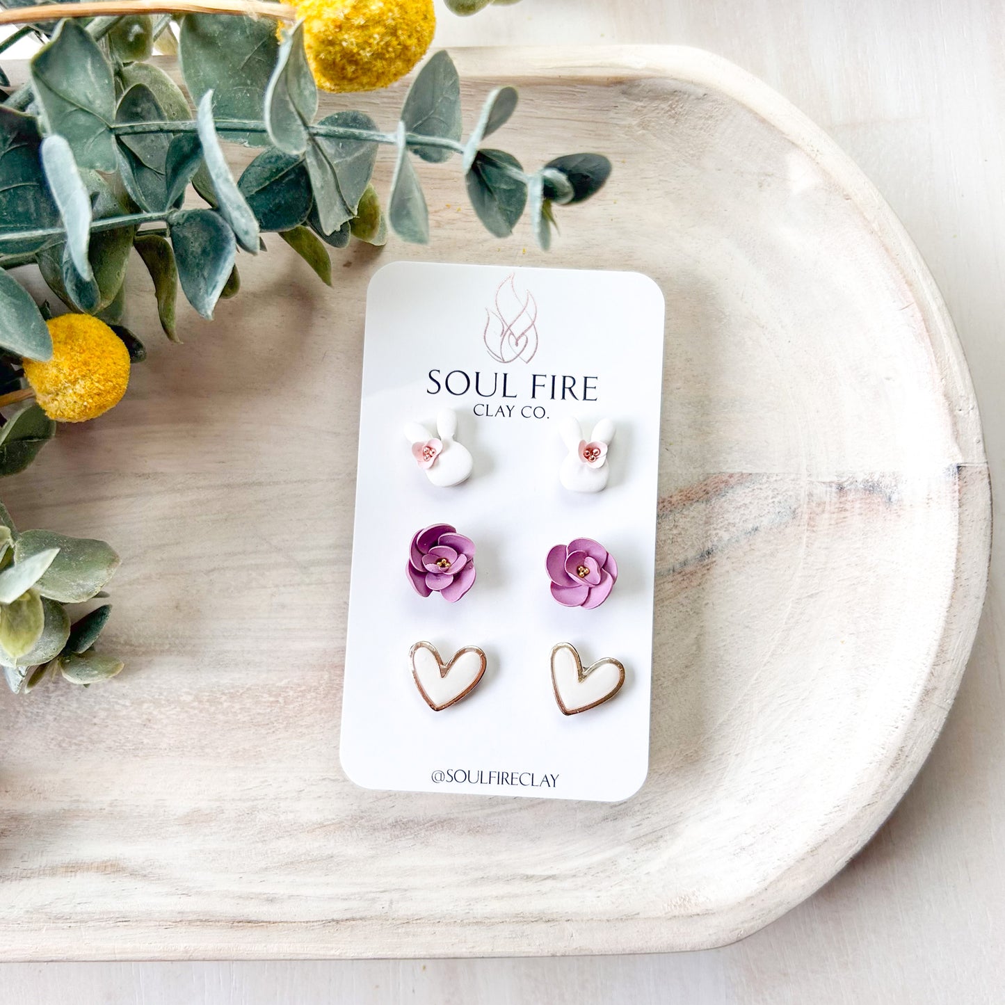 Easter Stud Set - Statement Earrings - Bunny Head, Flowers & Hearts