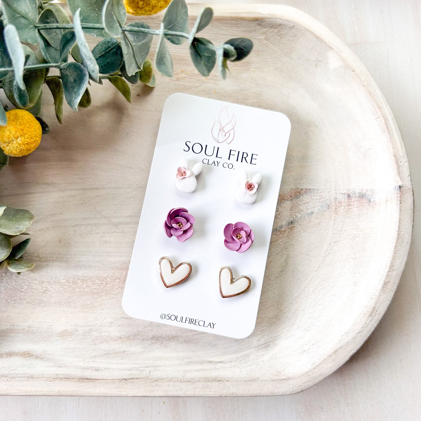 Easter Stud Set - Statement Earrings - Bunny Head, Flowers & Hearts