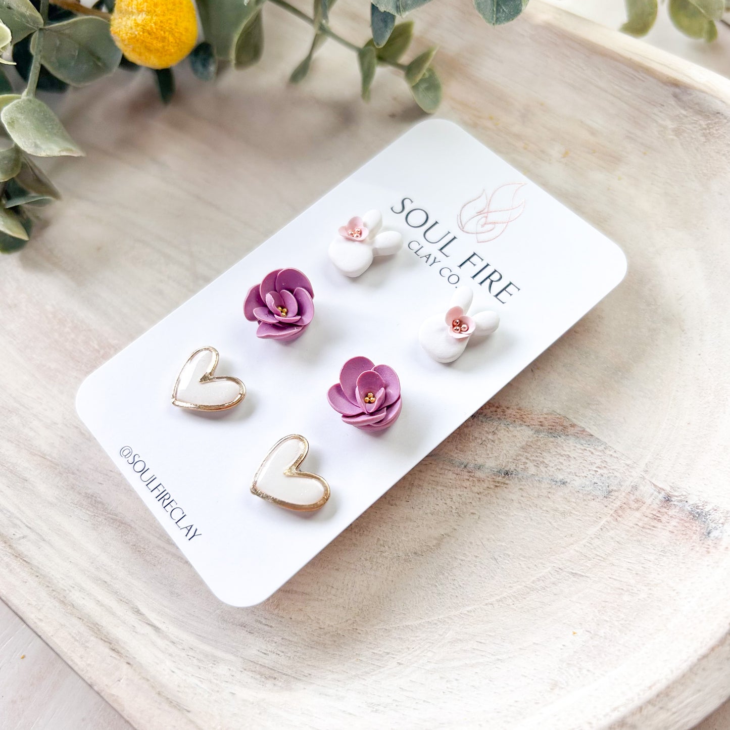 Easter Stud Set - Statement Earrings - Bunny Head, Flowers & Hearts