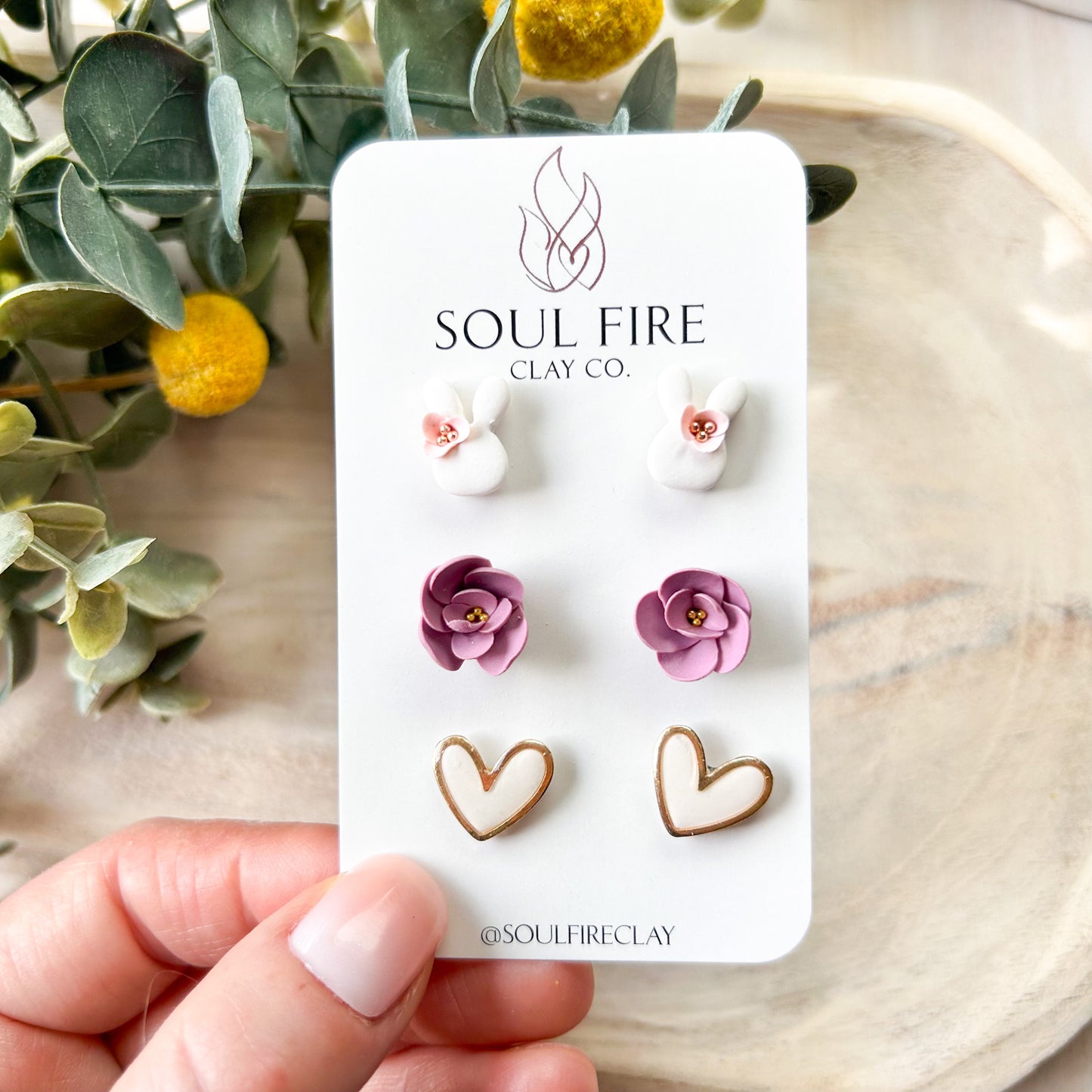 Easter Stud Set - Statement Earrings - Bunny Head, Flowers & Hearts