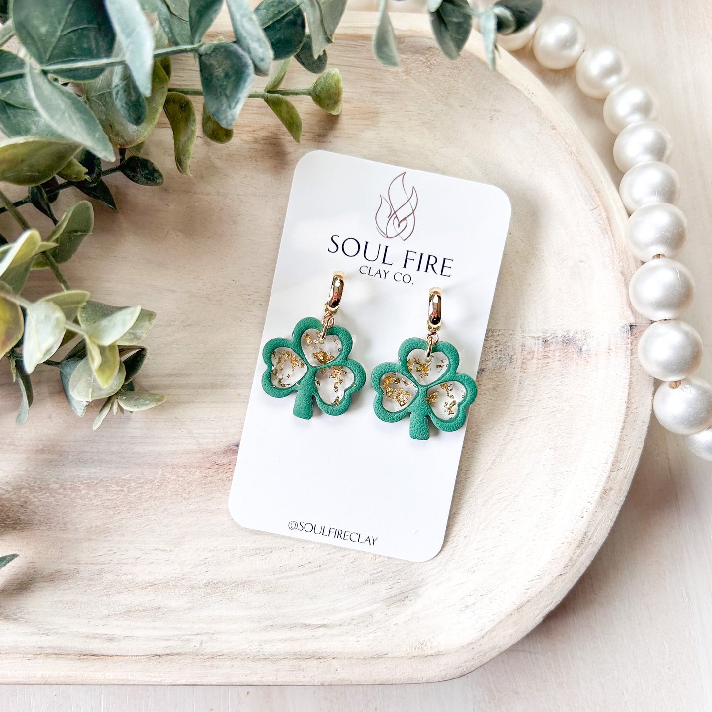 Gold Flake Clover Statement Earrings