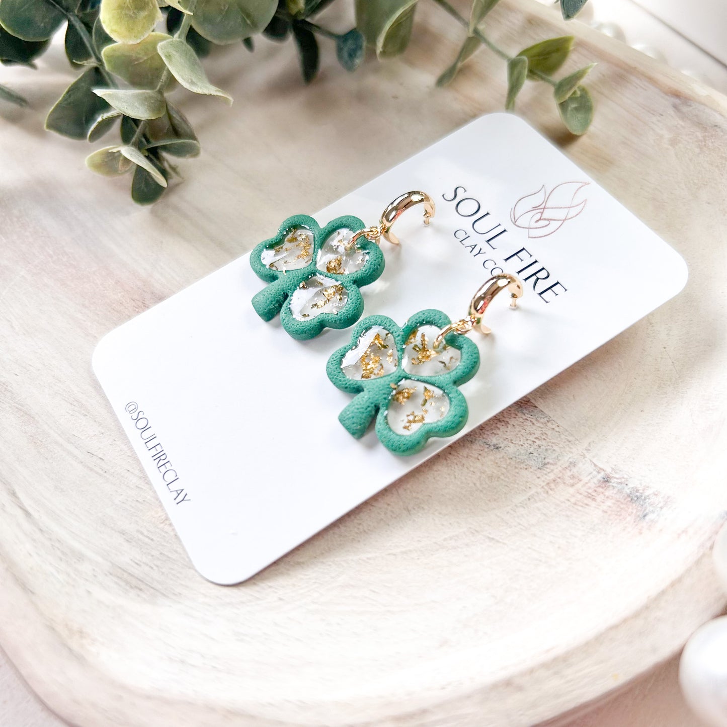 Gold Flake Clover Statement Earrings